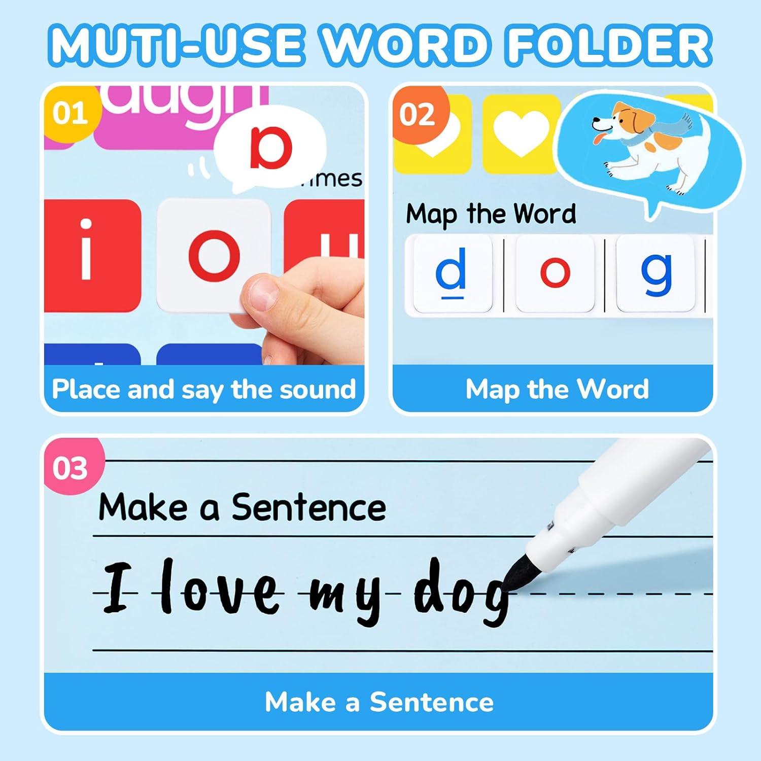GAMENOTE Double Sided Magnetic Letter Board+JoyCat Phonics Word Magnetic Letter Tiles-265 Alphabet Tiles, Magnetic Letters Kit with Word-Building Folder and Storage Case, Kindergarten Phonics Awarenes