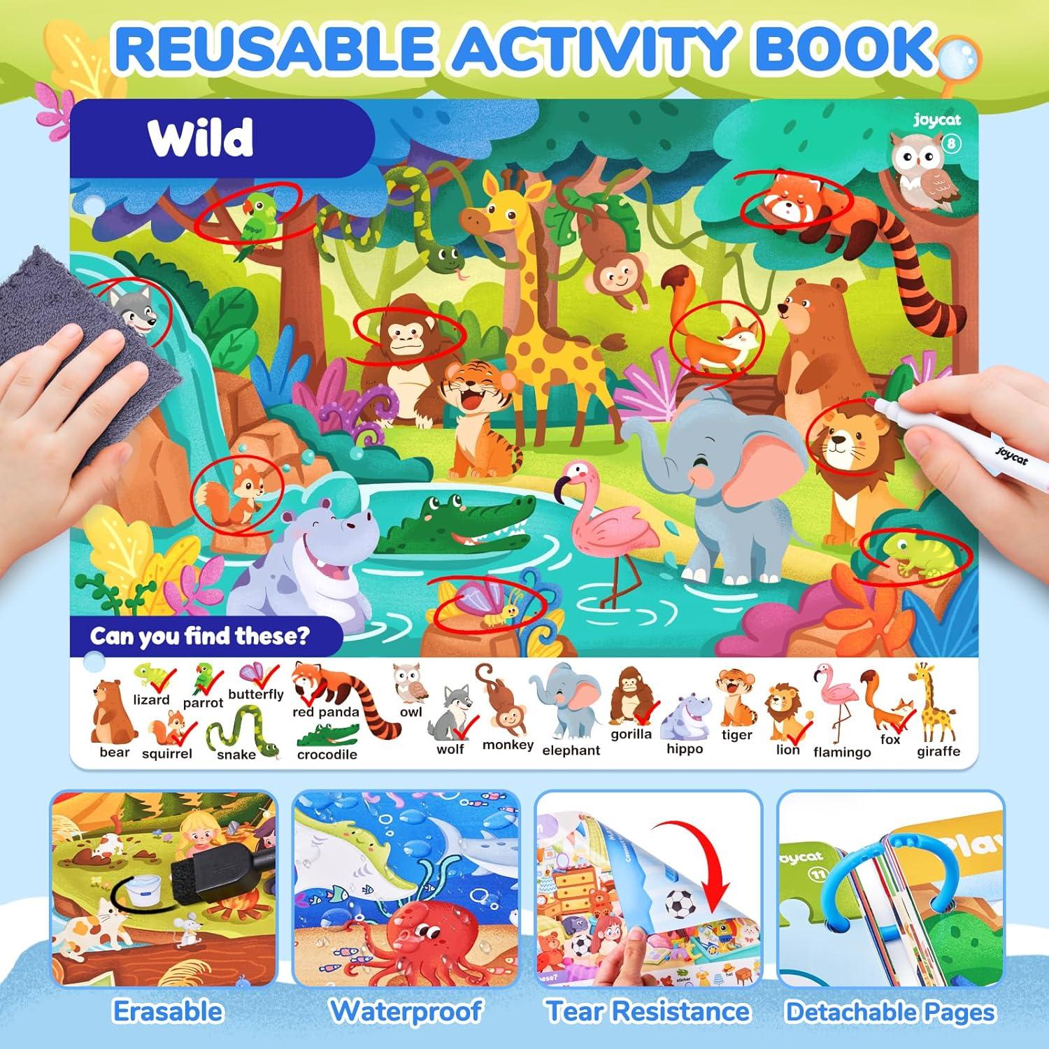 GAMENOTE Double Sided Magnetic Letter Board+JoyCat Seek & Find Game Books – Preschool Learning Activity for Toddlers & Kids Ages 3-5, Travel Activities Toys for Road Trip Car Airplane