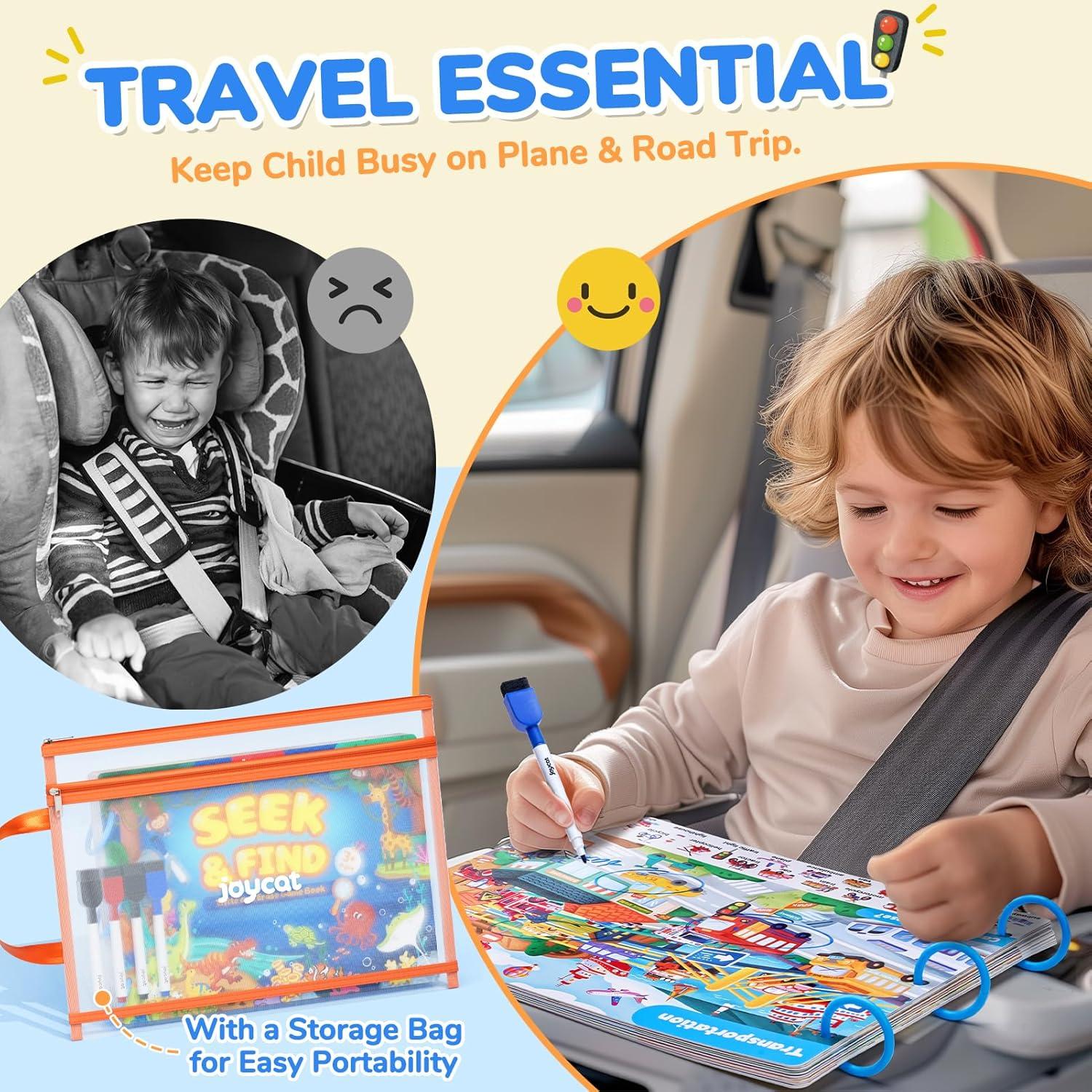GAMENOTE Double Sided Magnetic Letter Board+JoyCat Seek & Find Game Books – Preschool Learning Activity for Toddlers & Kids Ages 3-5, Travel Activities Toys for Road Trip Car Airplane