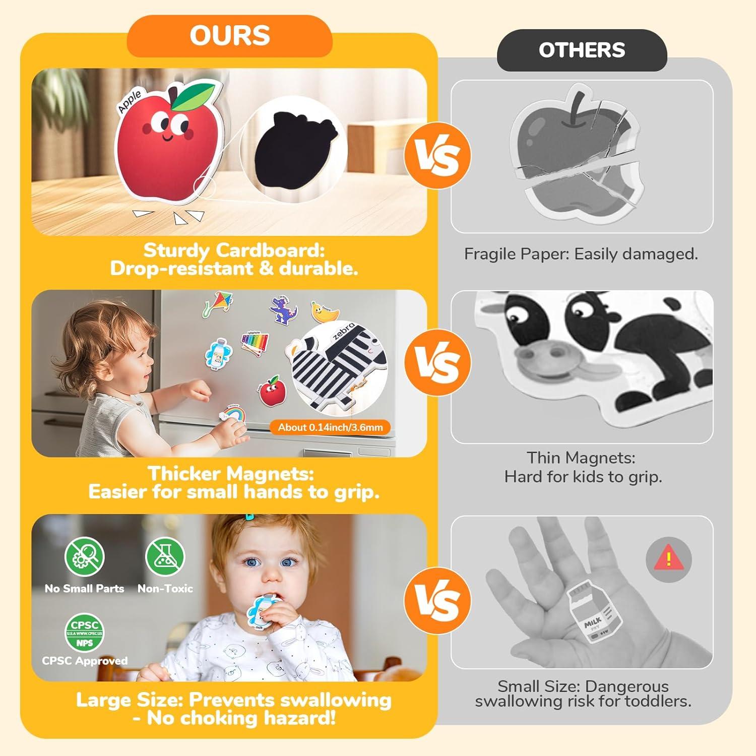 GAMENOTE Magnetic Number Tracing Board + JoyCat Fridge Magnets for Toddlers & Kids – 26 Cute A-Z Objects, Large Magnetic Refrigerator Toys