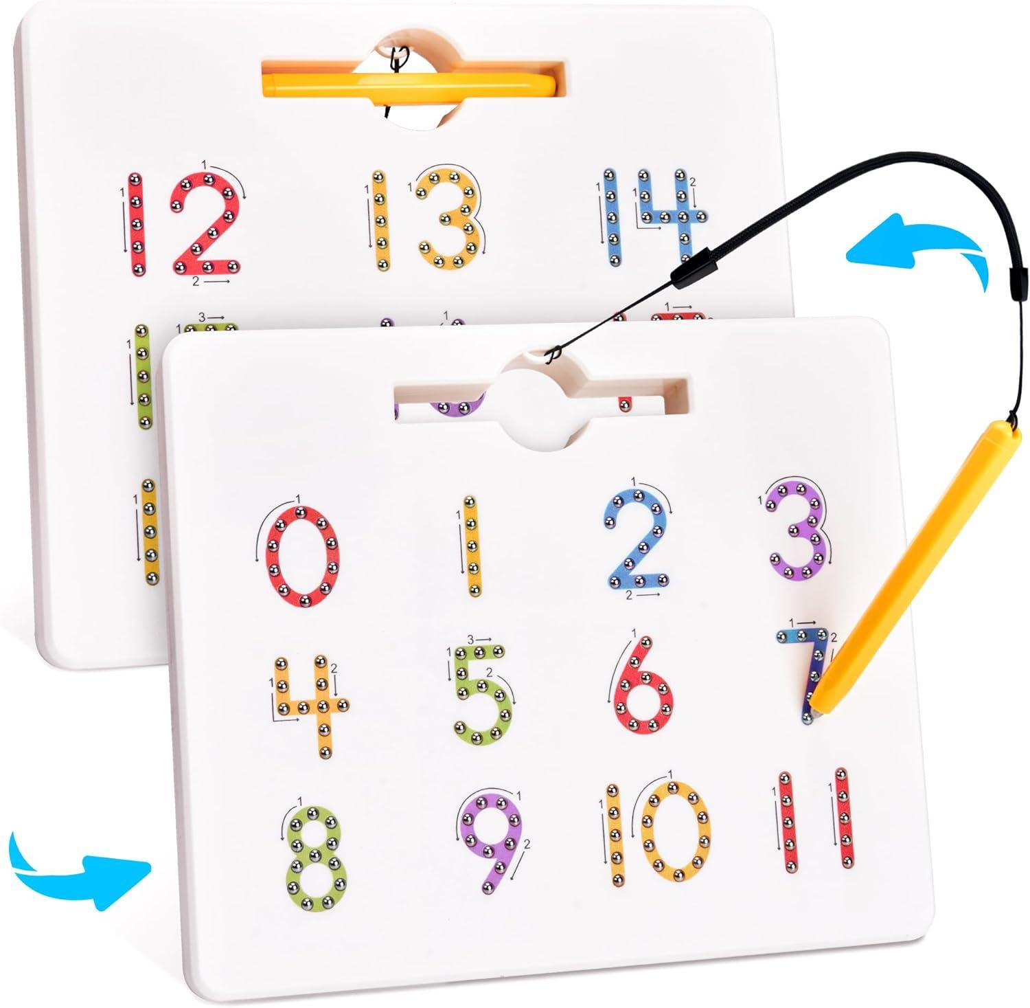 GAMENOTE Magnetic Number Tracing Board + JoyCat Fridge Magnets for Toddlers & Kids – 26 Cute A-Z Objects, Large Magnetic Refrigerator Toys