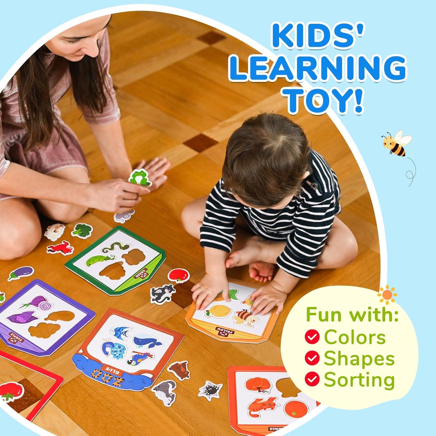 JoyCat Color Sorting Sensory Toys, 10-Piece Wooden Magnetic Color Set for Toddlers + GAMENOTE Magnetic Number Tracing Board