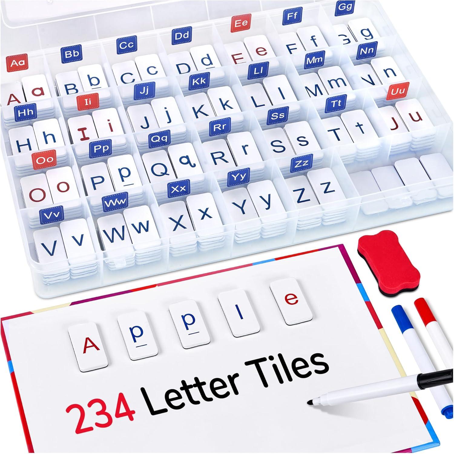 Gamenote Classroom Magnetic Alphabet Letters Kit+Classroom Magnetic Letter Tiles for Phonics and Spelling-JoyCat 234 Foam Alphabet Tiles Magnetic Letters with Double-Side Magnet Board and Compartment