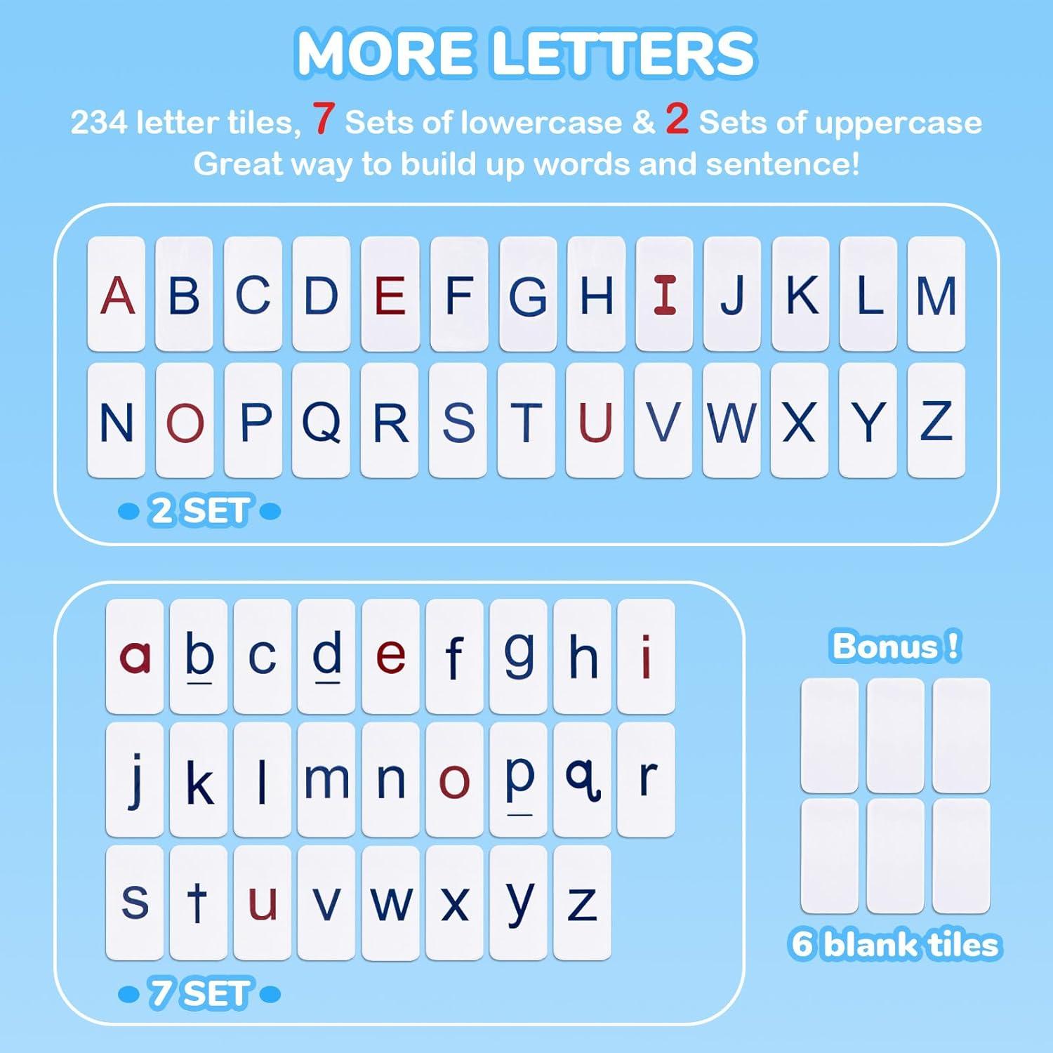 Gamenote Classroom Magnetic Alphabet Letters Kit+Classroom Magnetic Letter Tiles for Phonics and Spelling-JoyCat 234 Foam Alphabet Tiles Magnetic Letters with Double-Side Magnet Board and Compartment
