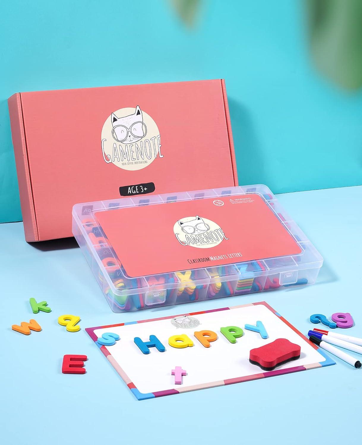 Gamenote Classroom Magnetic Alphabet Letters Kit+Classroom Magnetic Letter Tiles for Phonics and Spelling-JoyCat 234 Foam Alphabet Tiles Magnetic Letters with Double-Side Magnet Board and Compartment