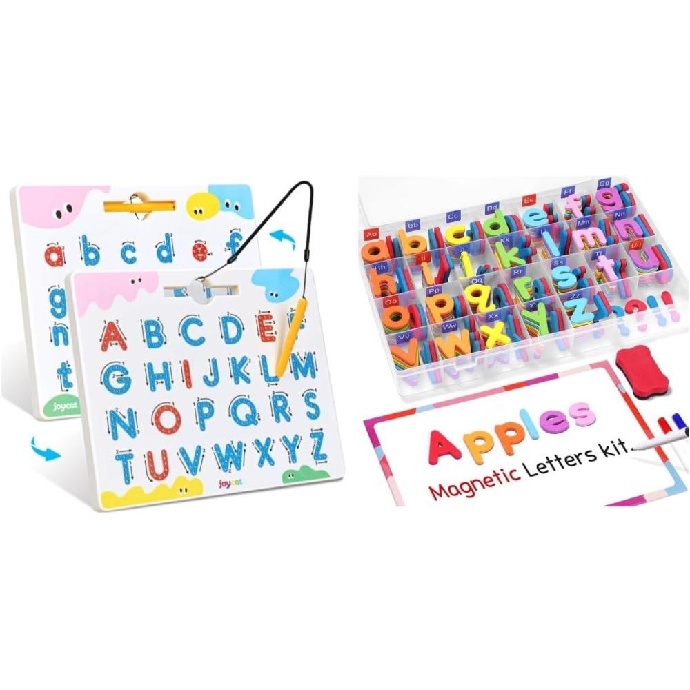 Gamenote Classroom Magnetic Alphabet Letters Kit 238 Pcs with Double – Side Magnet Board + JoyCat Magnetic Letter Tracing Board