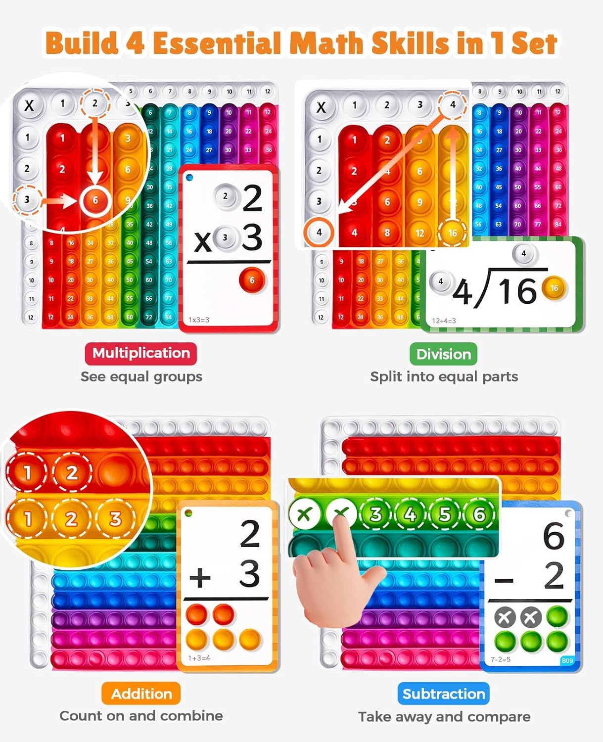 Word Building Desktop Pocket Chart Tent Flash Cards Kit+ Math Flash Cards and Chart, CVC Words Phonics Games Blending Board for Kindergarten Reading and Spelling