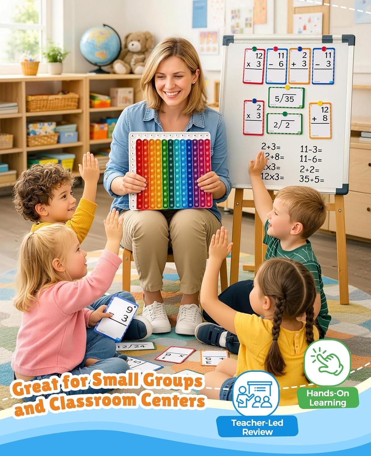 Word Building Desktop Pocket Chart Tent Flash Cards Kit+ Math Flash Cards and Chart, CVC Words Phonics Games Blending Board for Kindergarten Reading and Spelling