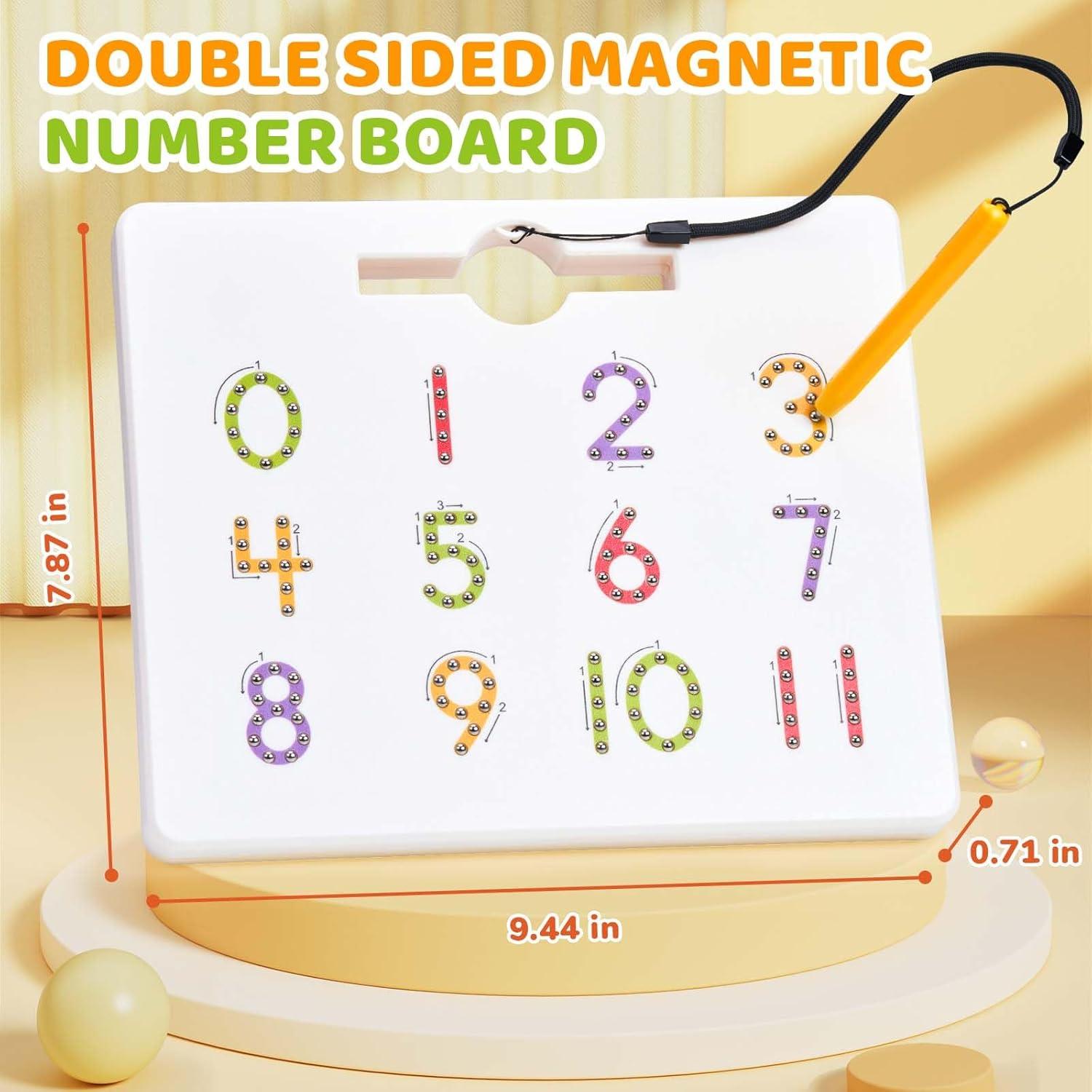 Gamenote Double Sided Magnetic Letter Board – 2 in 1 Alphabet Magnets Tracing Board for Toddlers ABC Letters Uppercase & Lowercase Practicing Learning Education Toys + Magnetic Number Tracing Board, 2