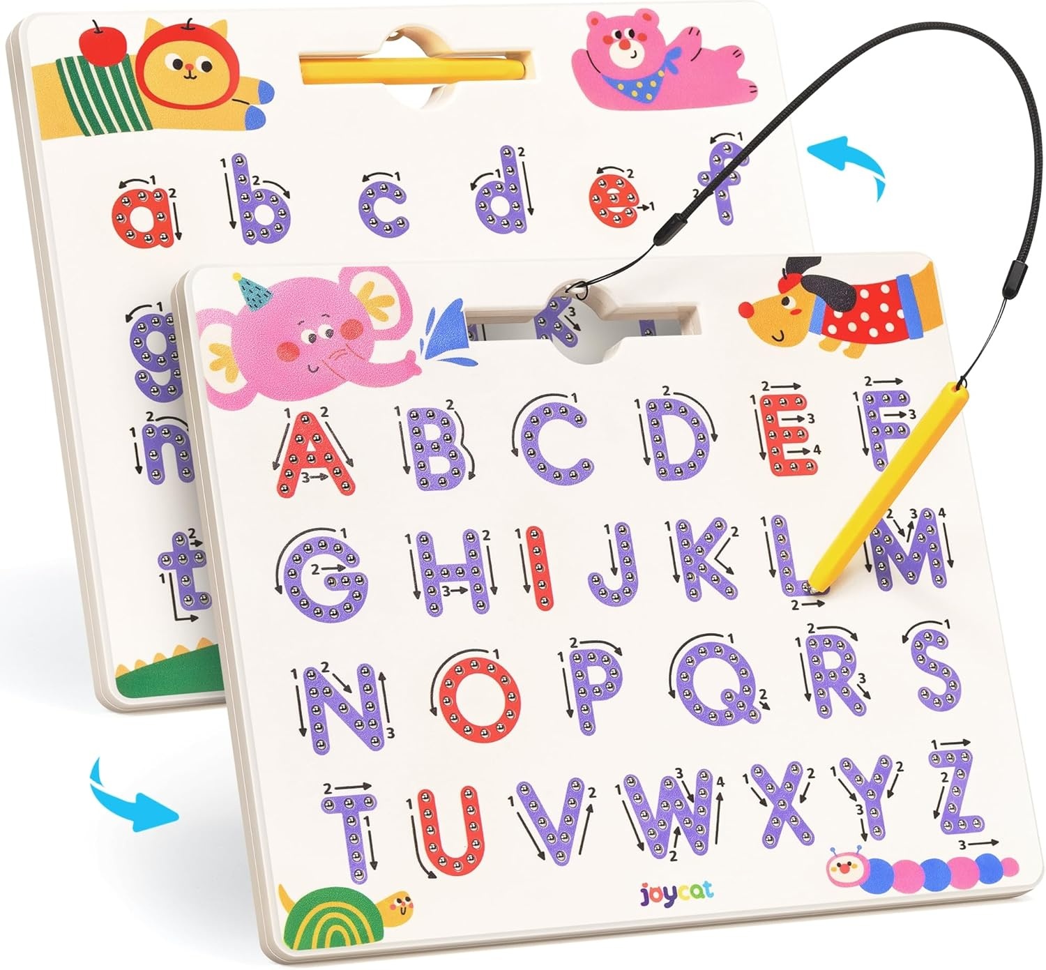 GAMENOTE Magnetic Number Tracing Board, 2 in 1 Double Sided Numbers 1-20 Writing Board + JoyCat Magnetic Animal Letter Tracing Board, Double-Sided ABC Magnets for Toddlers