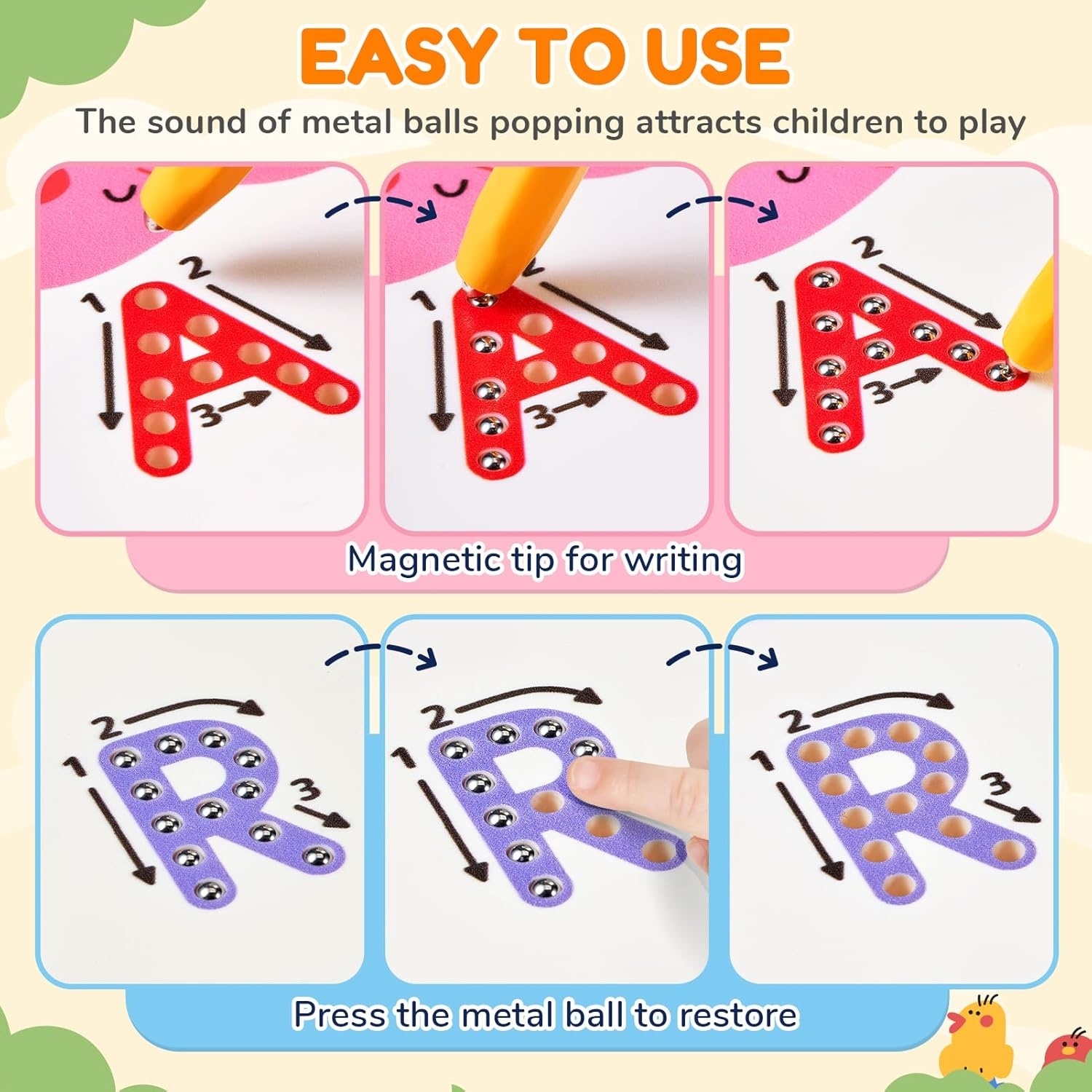 GAMENOTE Magnetic Number Tracing Board, 2 in 1 Double Sided Numbers 1-20 Writing Board + JoyCat Magnetic Animal Letter Tracing Board, Double-Sided ABC Magnets for Toddlers