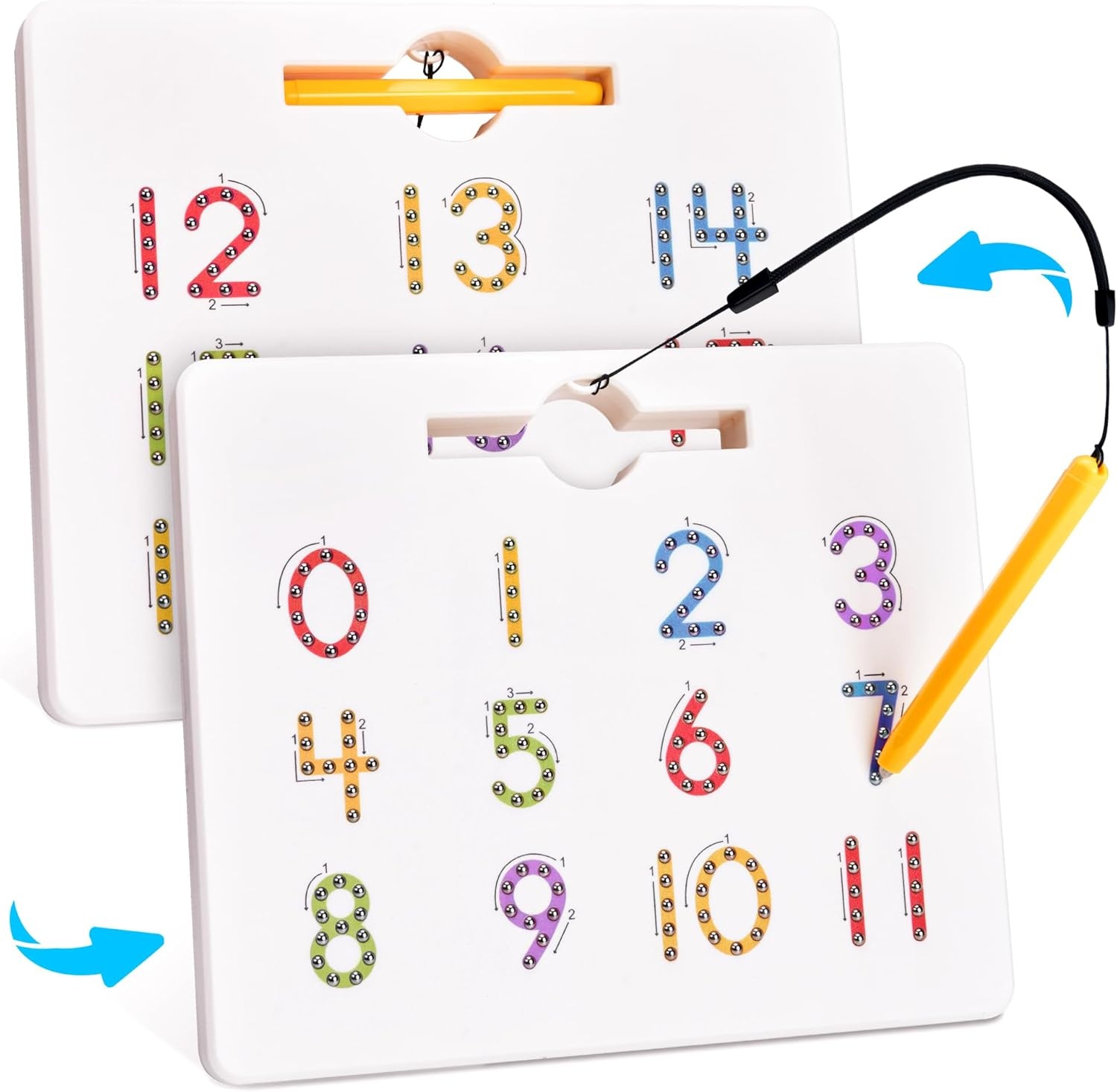 GAMENOTE Magnetic Number Tracing Board, 2 in 1 Double Sided Numbers 1-20 Writing Board + JoyCat Magnetic Animal Letter Tracing Board, Double-Sided ABC Magnets for Toddlers