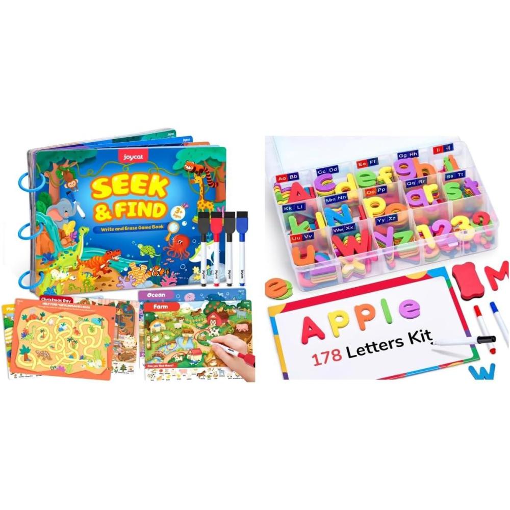 Gamenote Classroom Magnetic Alphabet Letters Kit 178Pcs + JoyCat Seek & Find Game Books