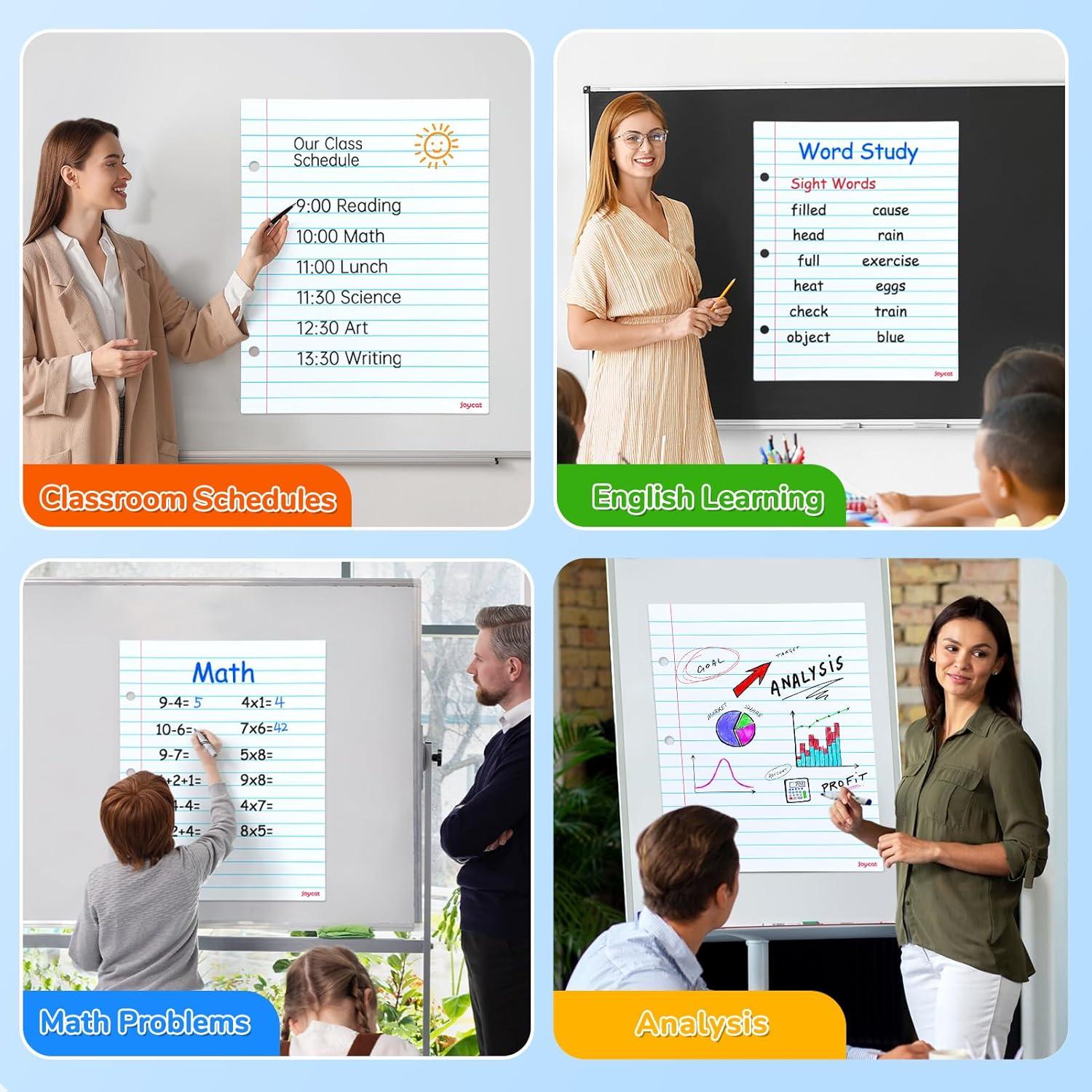 GAMENOTE Dry Erase Pockets 30 Pack with Rings & Giant Magnetic Dry Erase Notebook Paper