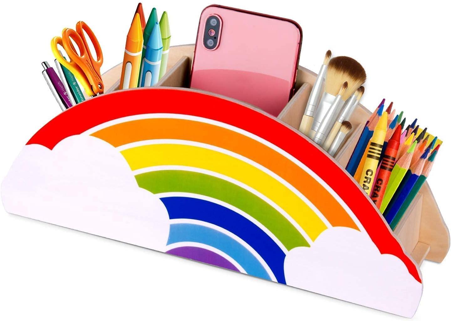 GAMENOTE Wooden Pen Holder & Rotating Art Supply Organizer