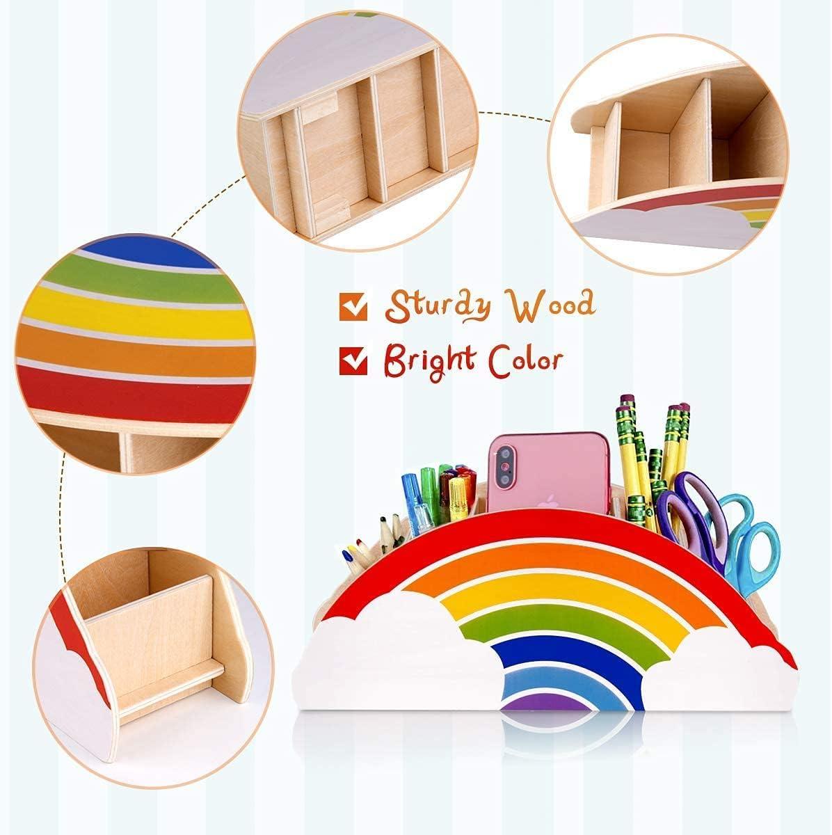 GAMENOTE Wooden Pen Holder & Rotating Art Supply Organizer