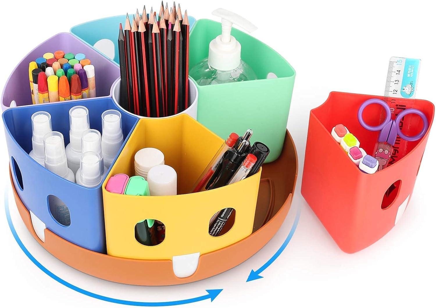 GAMENOTE Wooden Pen Holder & Rotating Art Supply Organizer