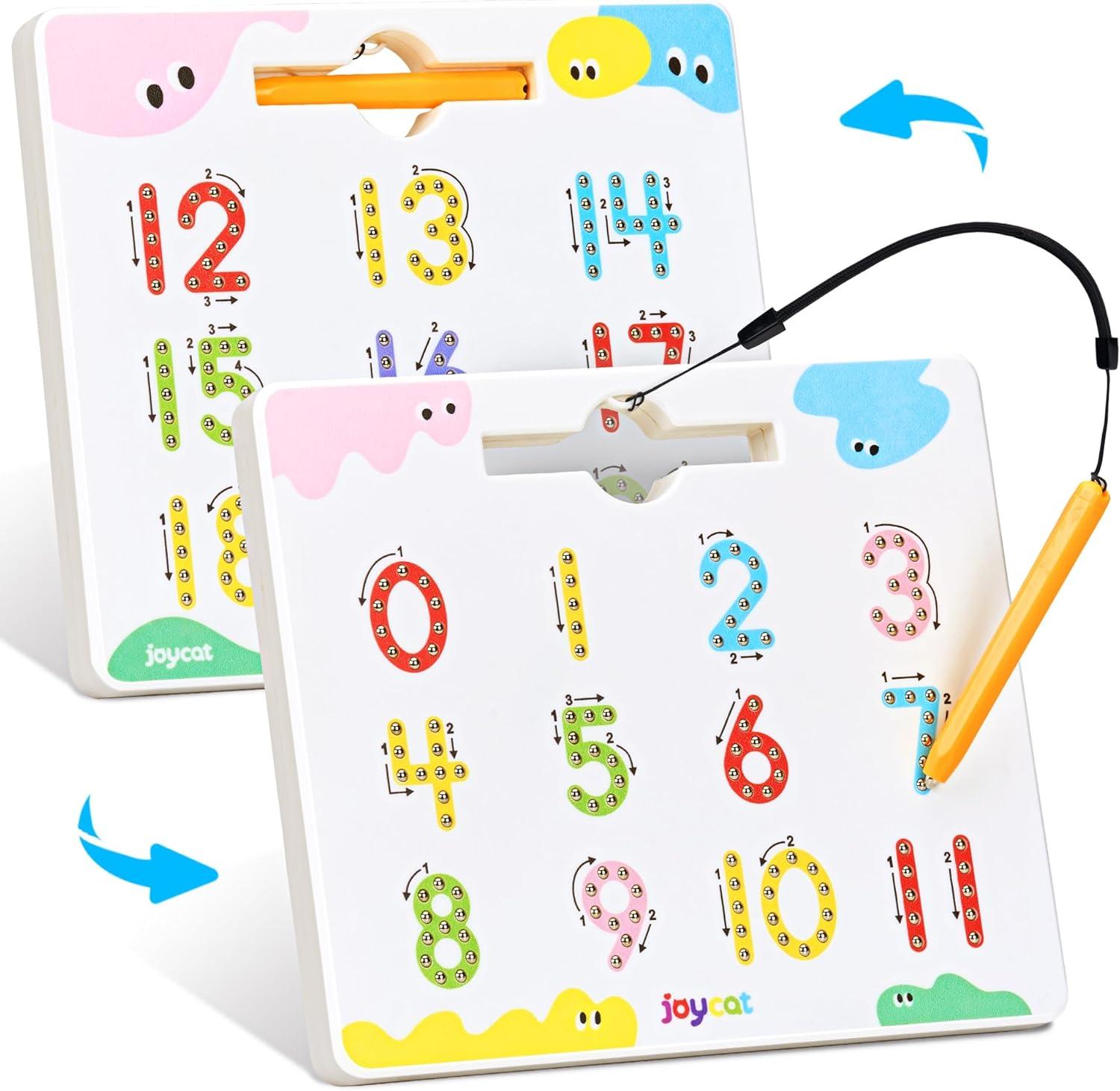 GAMENOTE Magnetic Number Tracing Board + JoyCat Double-Sided Magnetic Number Tracing Board – 2-in-1 Numbers 1-20 Writing Toys for Toddlers & Kids, Preschool Math Manipulatives, Kindergarten Educationa