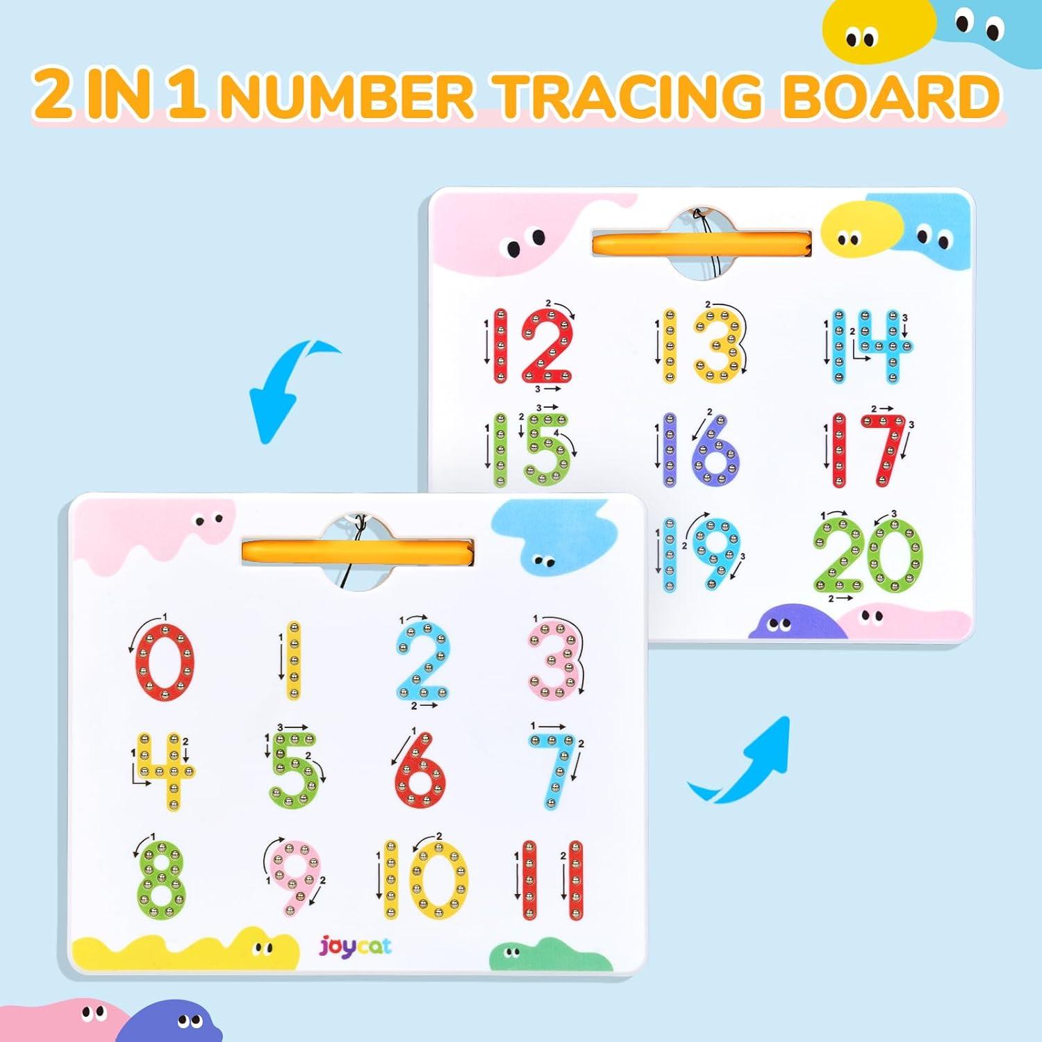 GAMENOTE Magnetic Number Tracing Board + JoyCat Double-Sided Magnetic Number Tracing Board – 2-in-1 Numbers 1-20 Writing Toys for Toddlers & Kids, Preschool Math Manipulatives, Kindergarten Educationa
