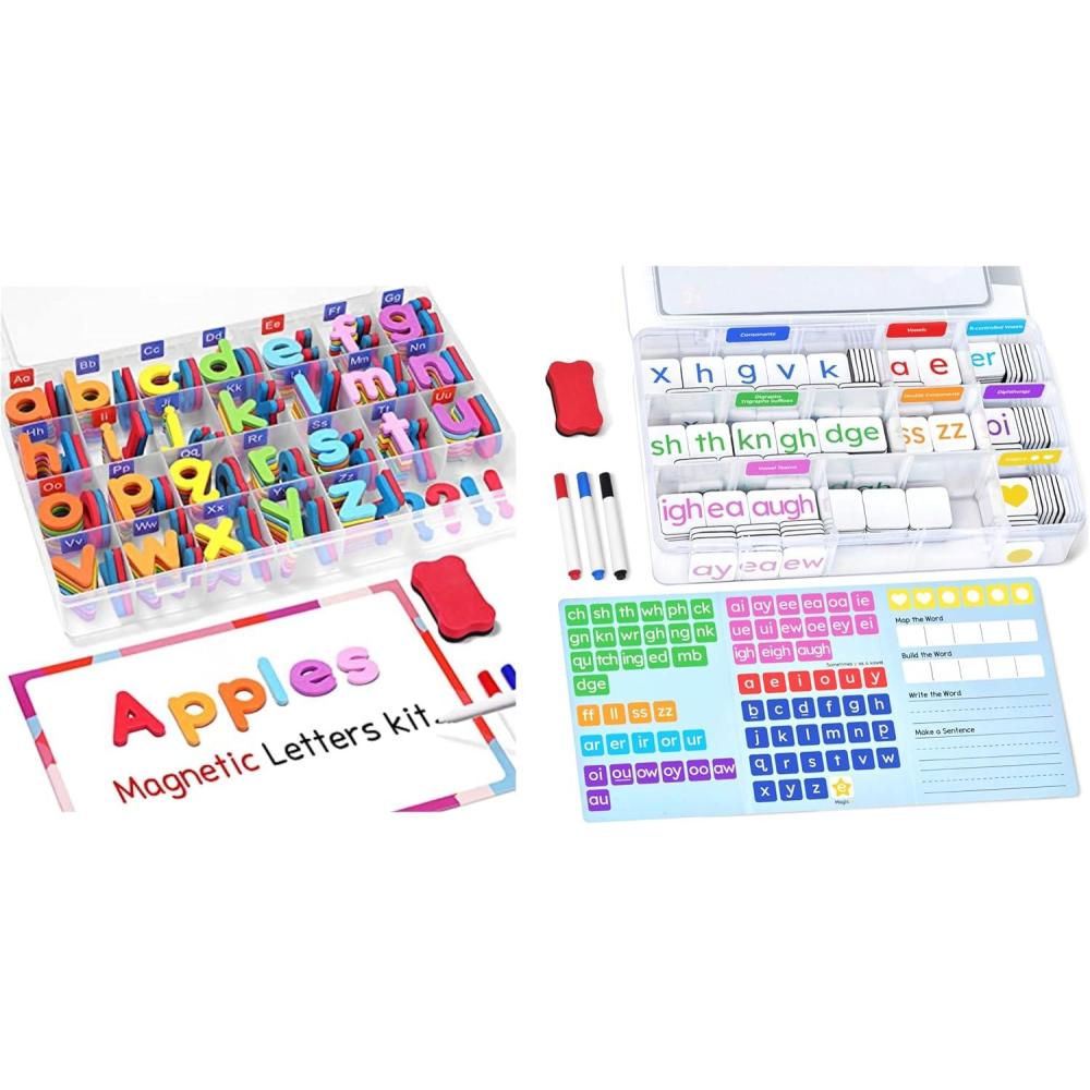 Magnetic Alphabet Letters+Phonics Word Magnetic Letter Tiles-JoyCat 265 Alphabet Tiles, Magnetic Letters Kit with Word-Building Folder and Storage Case, Kindergarten Phonics Awareness, Science of Read