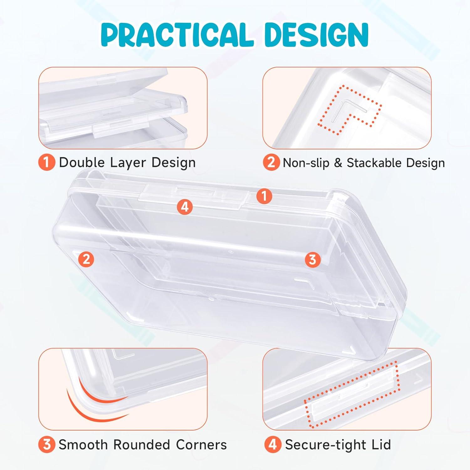 GAMENOTE Clear Plastic Storage Bins with Lids,Kids Hard Pencil Case with Snap-tight Lid,Storage Box for Classroom