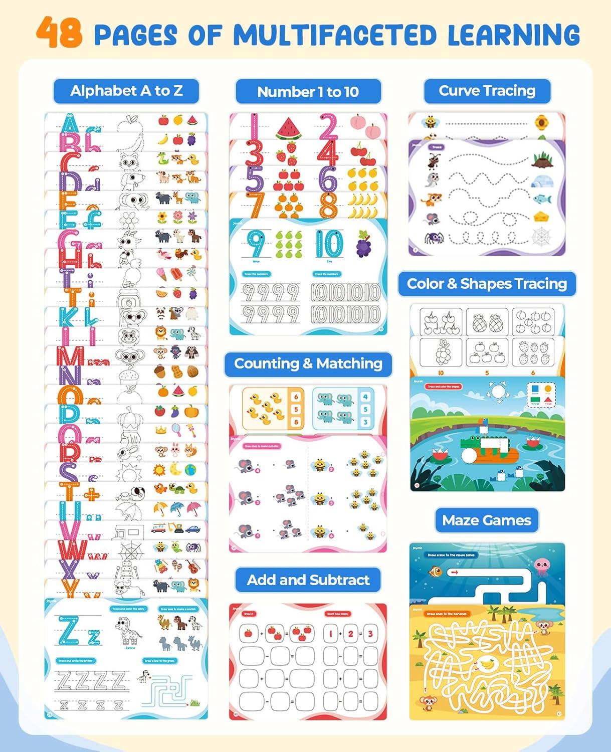 GAMENOTE Magnetic Number Tracing Board + JoyCat Preschool Learning Activities 48 Reusable Pages, Handwriting Practice for Kids Toddlers, Tracing Letter Number Workbooks