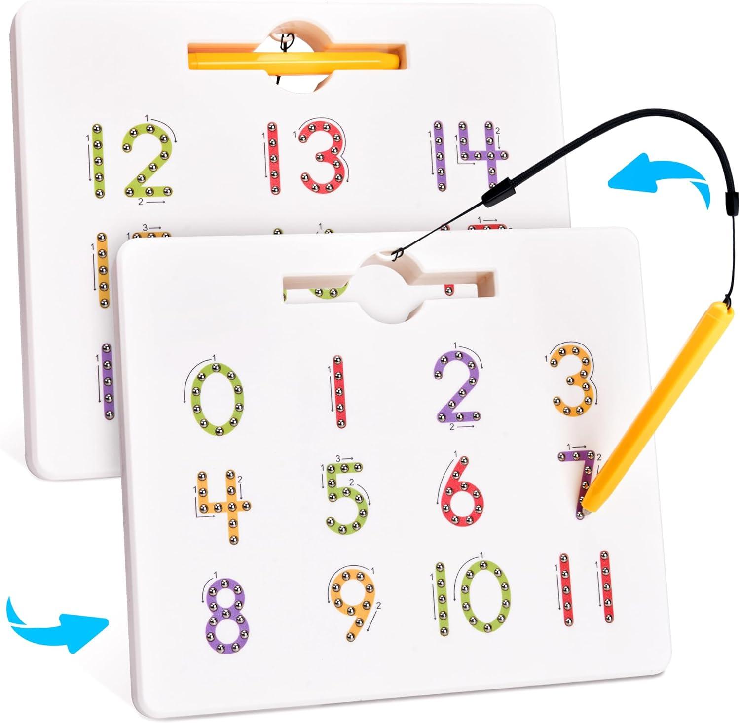 GAMENOTE Magnetic Number Tracing Board + JoyCat Preschool Learning Activities 48 Reusable Pages, Handwriting Practice for Kids Toddlers, Tracing Letter Number Workbooks