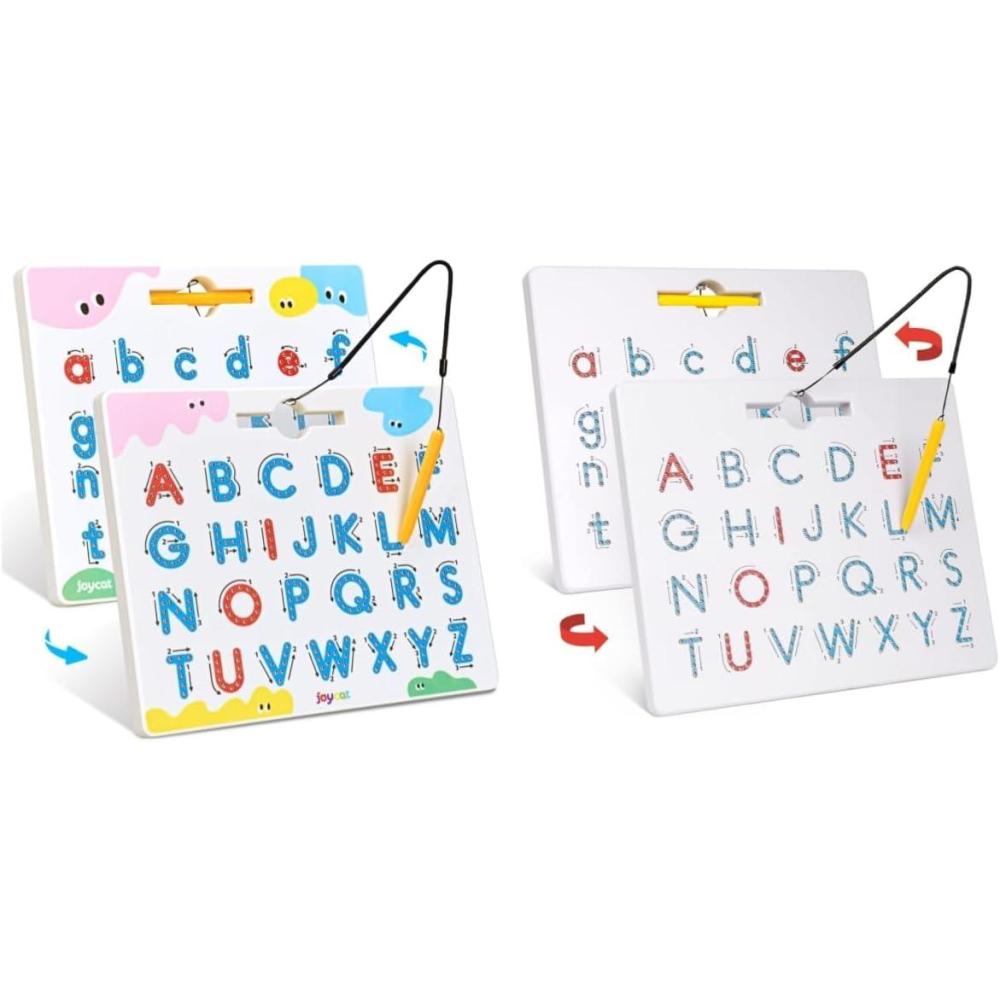 GAMENOTE Double Sided Magnetic Letter Board + JoyCat Magnetic Letter Tracing Board, 2-in-1 Double-Sided ABC Magnets for Kids Ages 3-5, Uppercase & Lowercase Letter Writing Practice – Preschool Learnin