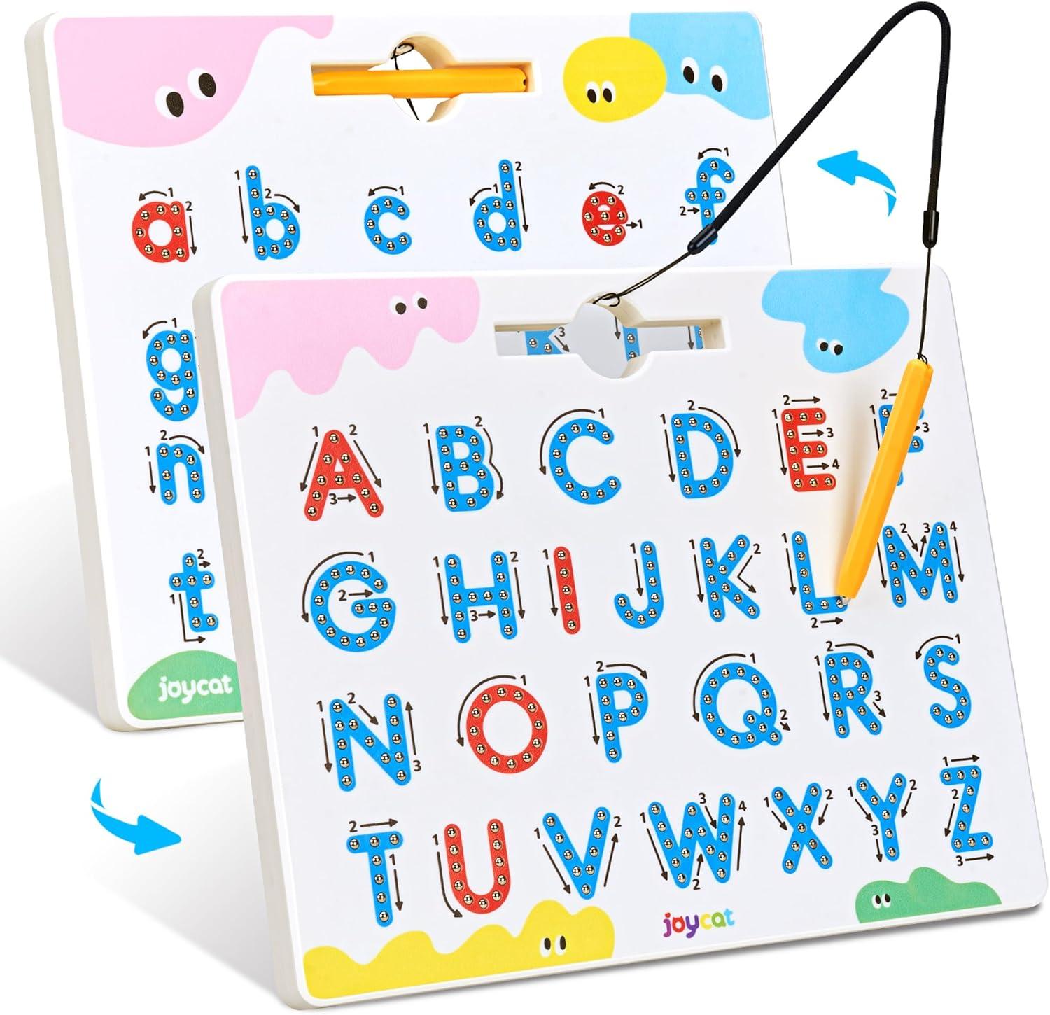 GAMENOTE Double Sided Magnetic Letter Board + JoyCat Magnetic Letter Tracing Board, 2-in-1 Double-Sided ABC Magnets for Kids Ages 3-5, Uppercase & Lowercase Letter Writing Practice – Preschool Learnin