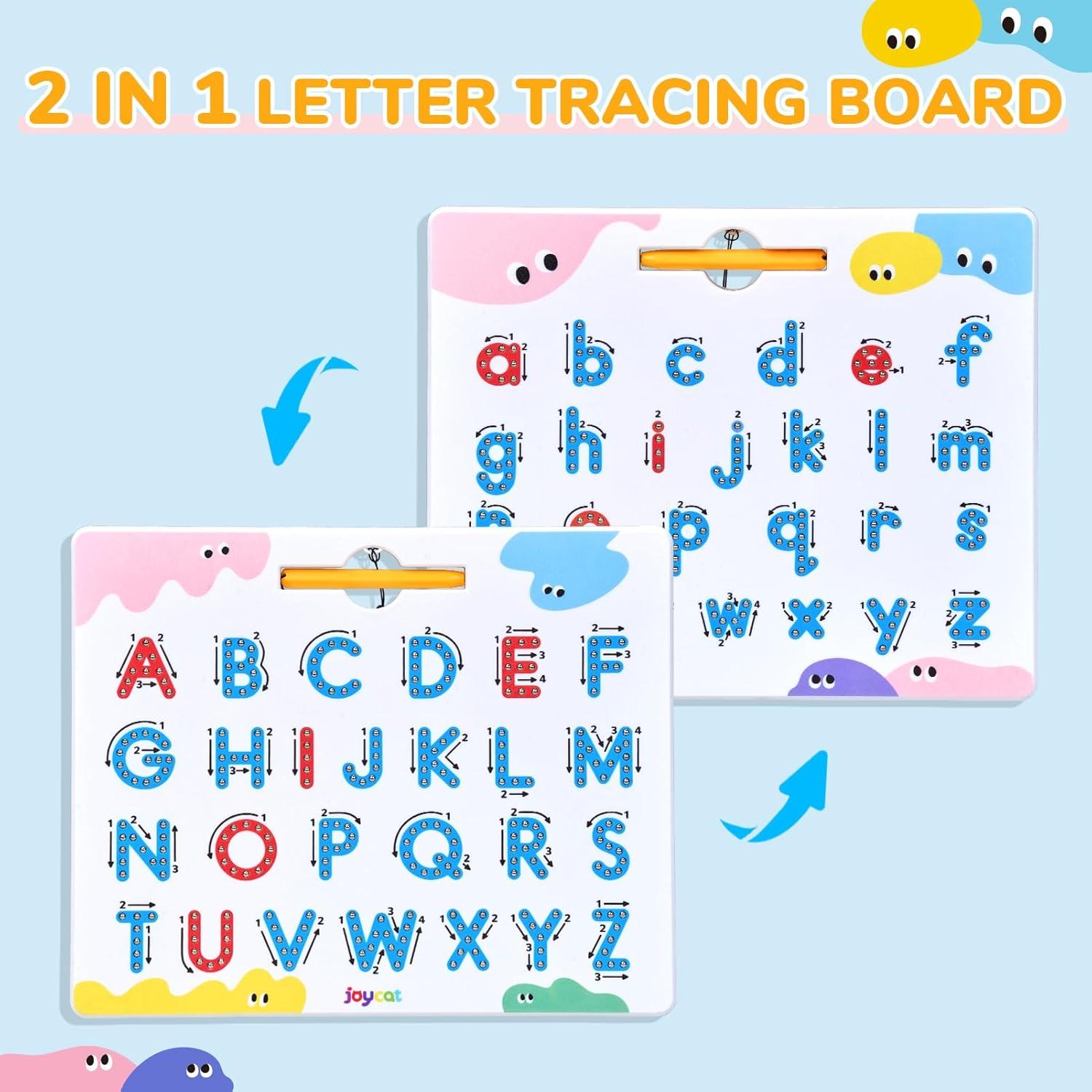 GAMENOTE Double Sided Magnetic Letter Board + JoyCat Magnetic Letter Tracing Board, 2-in-1 Double-Sided ABC Magnets for Kids Ages 3-5, Uppercase & Lowercase Letter Writing Practice – Preschool Learnin