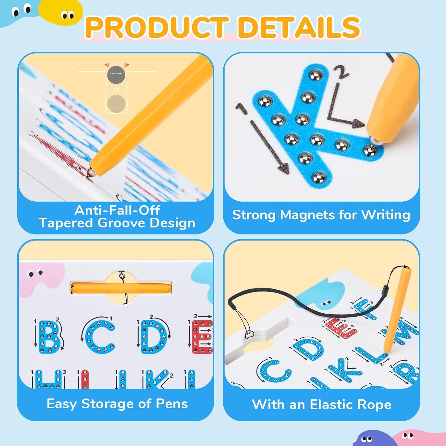 GAMENOTE Double Sided Magnetic Letter Board + JoyCat Magnetic Letter Tracing Board, 2-in-1 Double-Sided ABC Magnets for Kids Ages 3-5, Uppercase & Lowercase Letter Writing Practice – Preschool Learnin