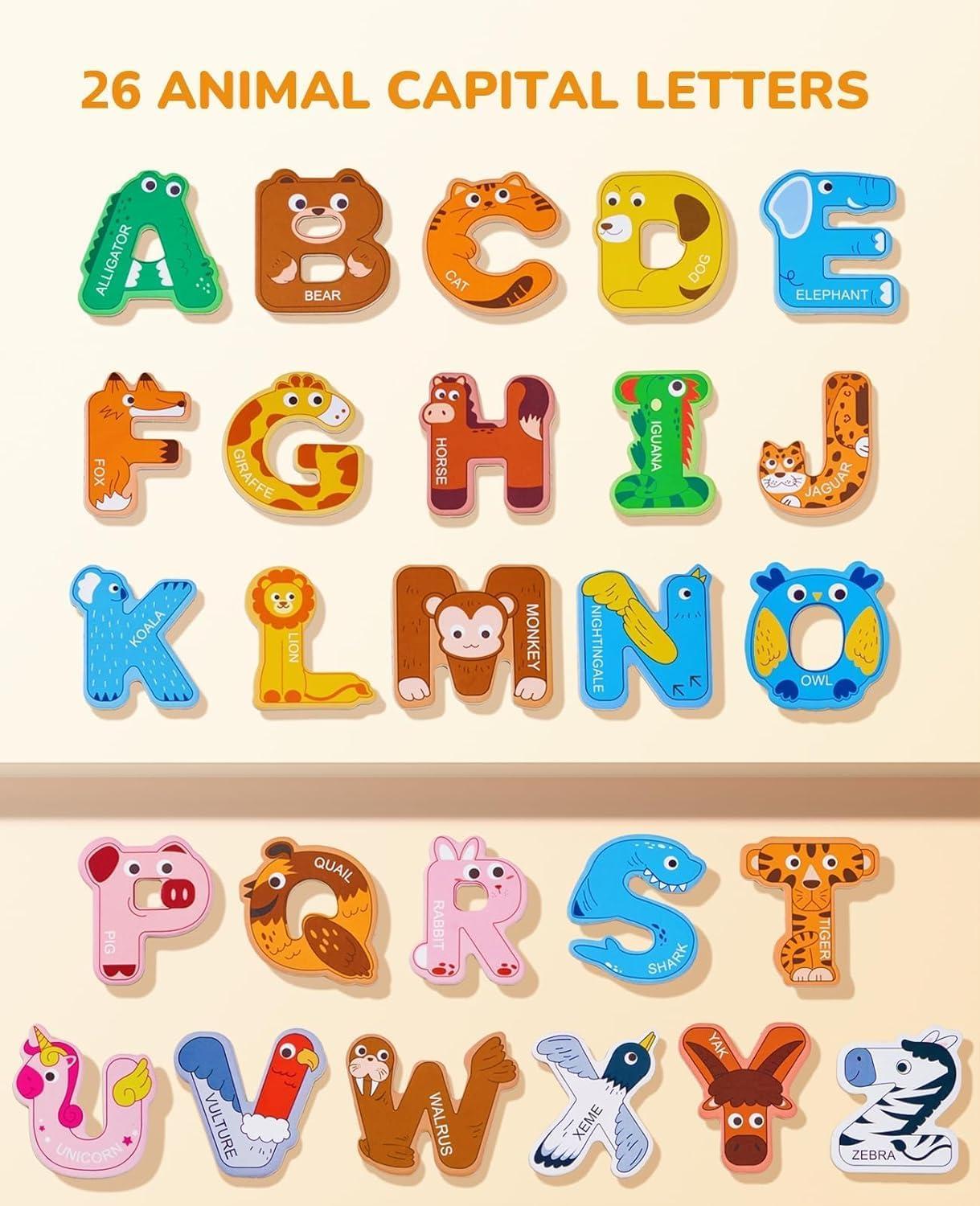 Gamenote Magnetic Number Tracing Board+JoyCat Magnetic Letters, Alphabet ABC Fridge Magnets for Toddlers & Kids,26 Uppercase Refrigerator Magnets