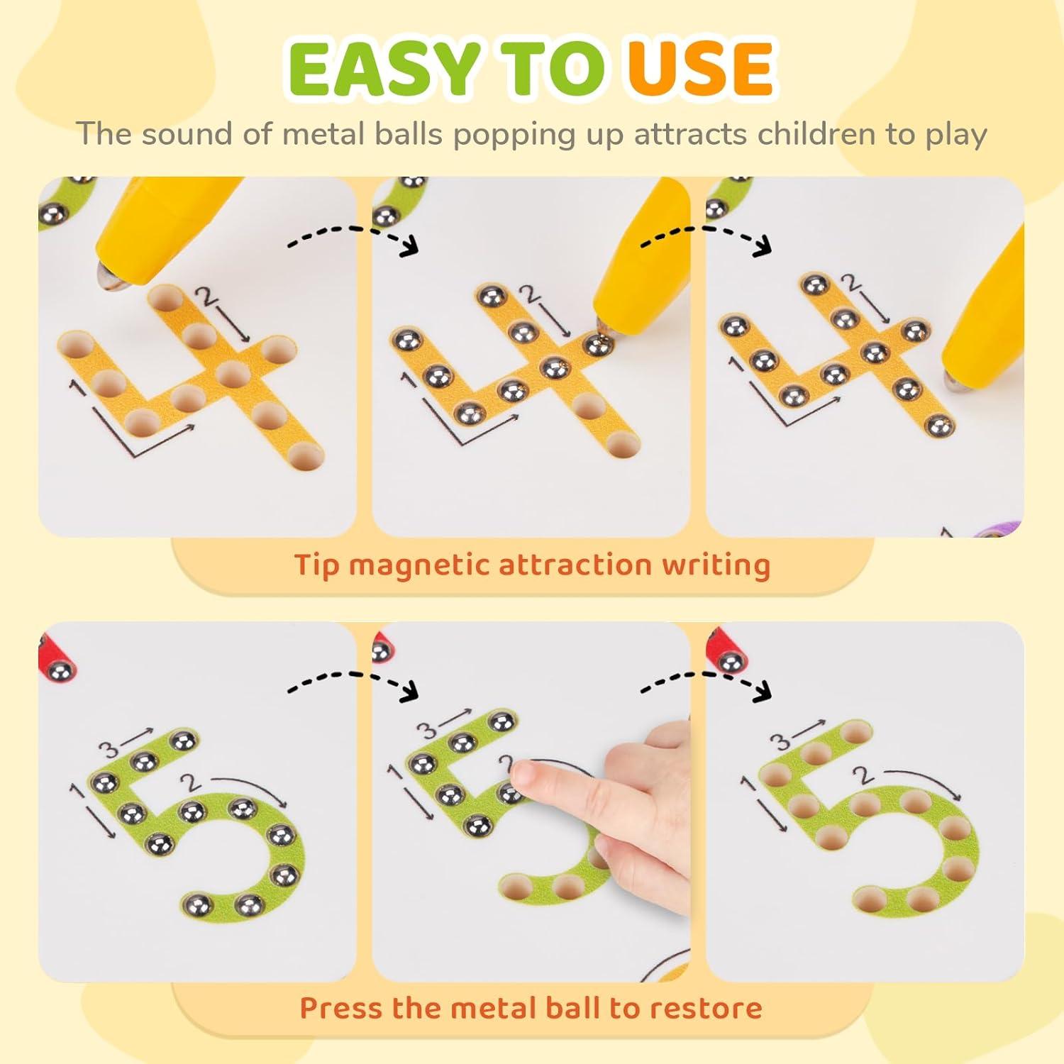 Gamenote Magnetic Number Tracing Board+JoyCat Magnetic Letters, Alphabet ABC Fridge Magnets for Toddlers & Kids,26 Uppercase Refrigerator Magnets