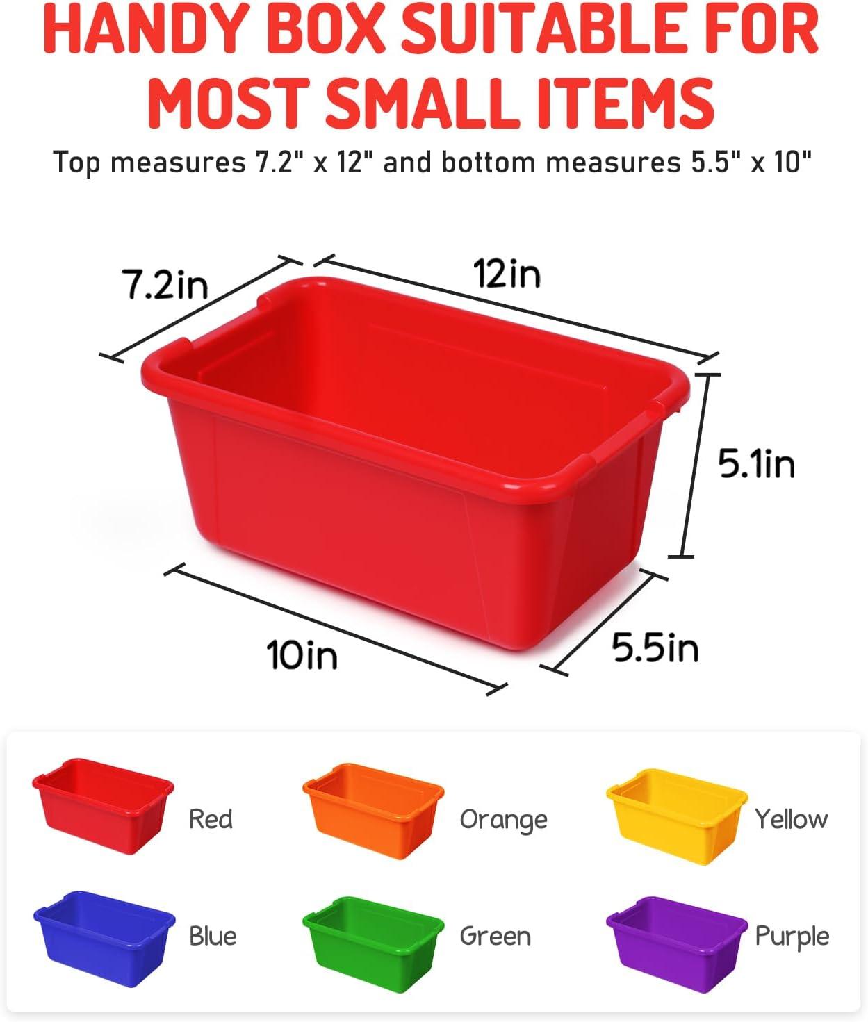 GAMENOTE 6 Quart Open-Top Storage Bins – 6 Pack Rainbow Plastic Stackable Bins for Classroom & Kids Toy Organization with Labeling Stickers, Opaque Shoe Box Size Containers for Crafts & Building (6)(12)