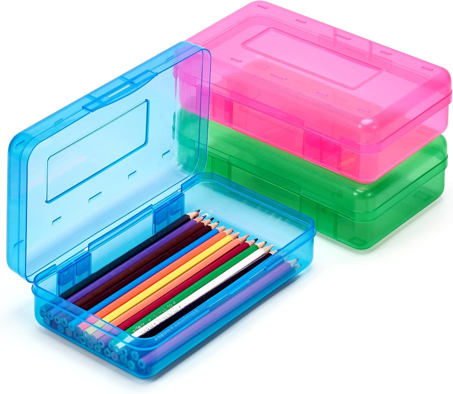 GAMENOTE Colored Plastic Storage Bins with Lids,Kids Large Hard Pencil Case with Snap-tight Lid,Storage Box for Classroom