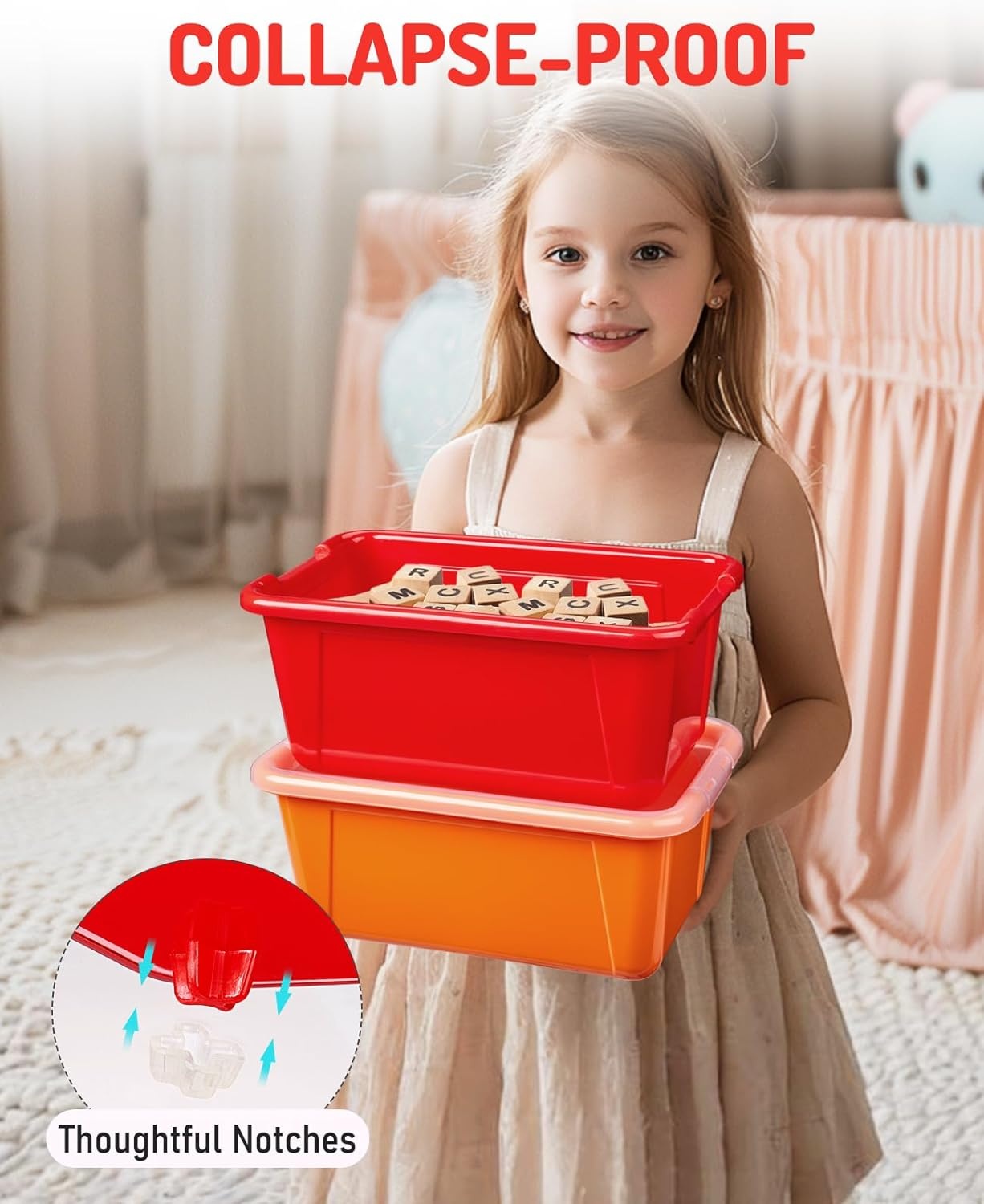 GAMENOTE Colored Plastic Storage Bins with Lids,Kids Large Hard Pencil Case with Snap-tight Lid,Storage Box for Classroom