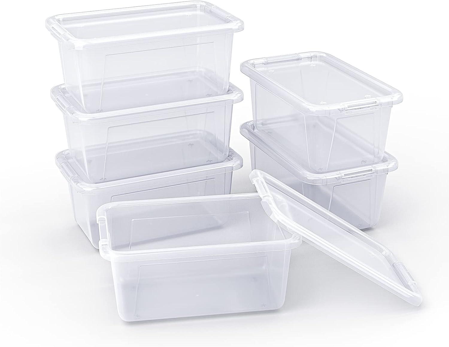 GAMENOTE Plastic Storage Bins with Lids – Multicolor & Clear – 5 Qt 6 Pack Small Cubby Bins Stackable Containers for Classroom Book Bin Toy Organizers – Organization and Storage Box