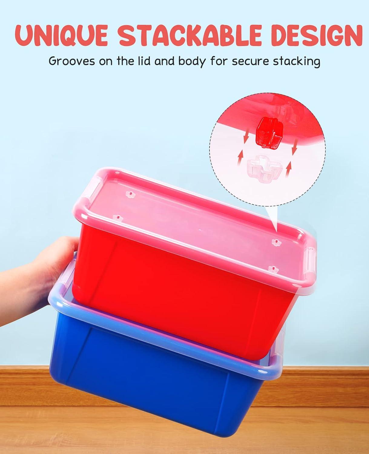 GAMENOTE Plastic Storage Bins with Lids – Multicolor & Clear – 5 Qt 6 Pack Small Cubby Bins Stackable Containers for Classroom Book Bin Toy Organizers – Organization and Storage Box