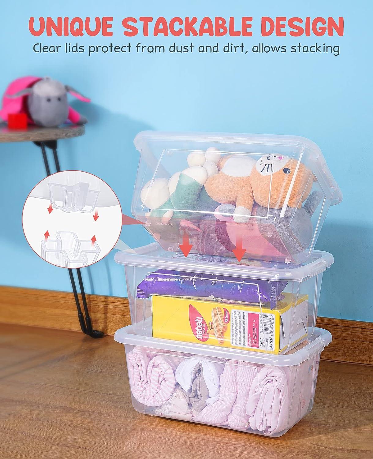 GAMENOTE Plastic Storage Bins with Lids – Multicolor & Clear – 5 Qt 6 Pack Small Cubby Bins Stackable Containers for Classroom Book Bin Toy Organizers – Organization and Storage Box