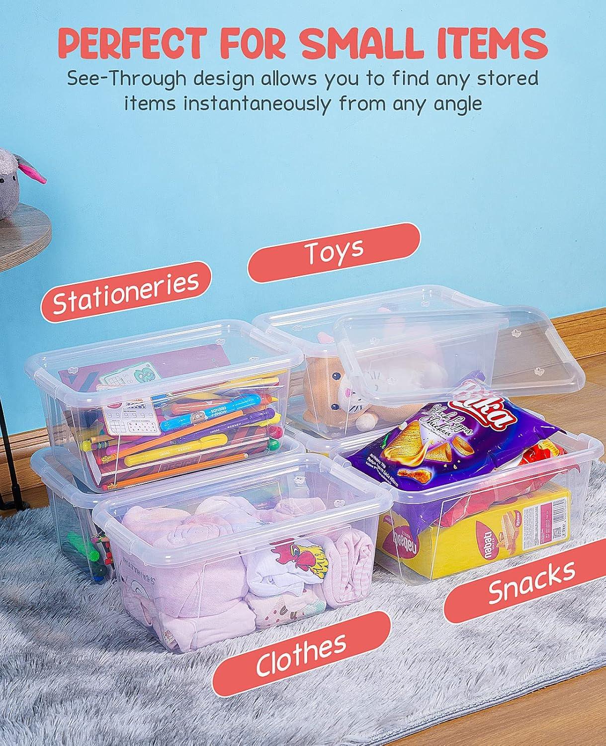 GAMENOTE Plastic Storage Bins with Lids – Multicolor & Clear – 5 Qt 6 Pack Small Cubby Bins Stackable Containers for Classroom Book Bin Toy Organizers – Organization and Storage Box