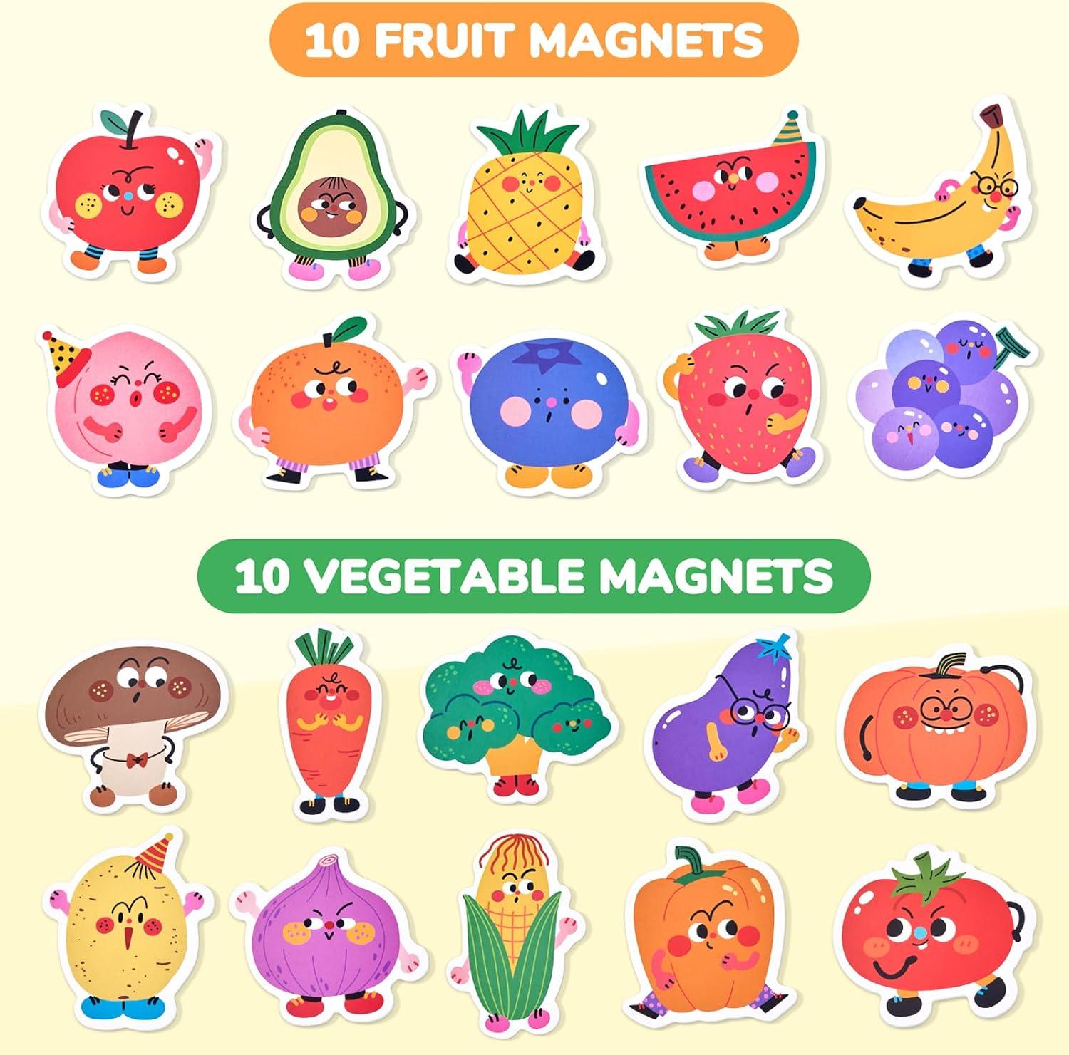 GAMENOTE Double Sided Magnetic Letter Board & Fruits Vegetables Food Cartoon Magnets for Kids