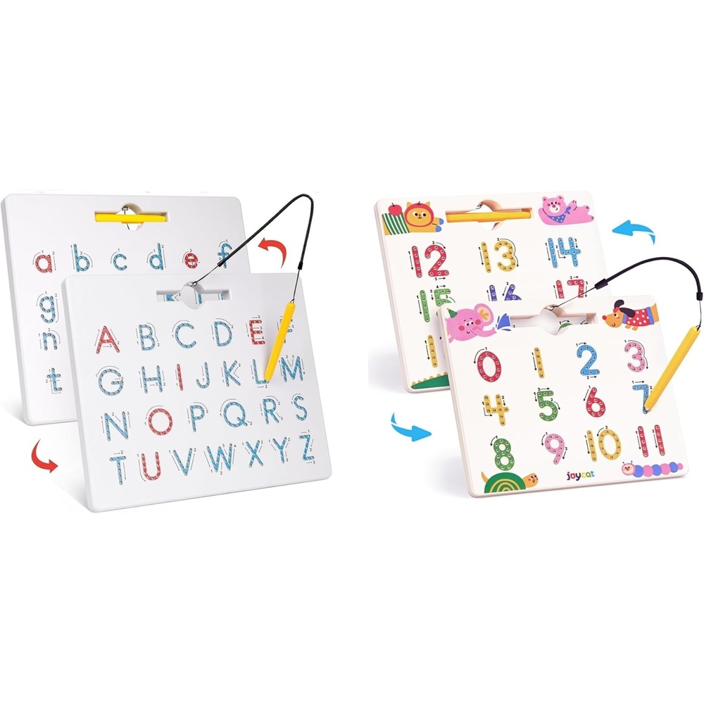 GAMENOTE Double Sided Magnetic Letter Board + JoyCat Double-Sided Magnetic Animal Number Tracing Board – 2-in-1 Numbers 1-20 Writing Toys for Toddlers & Kids