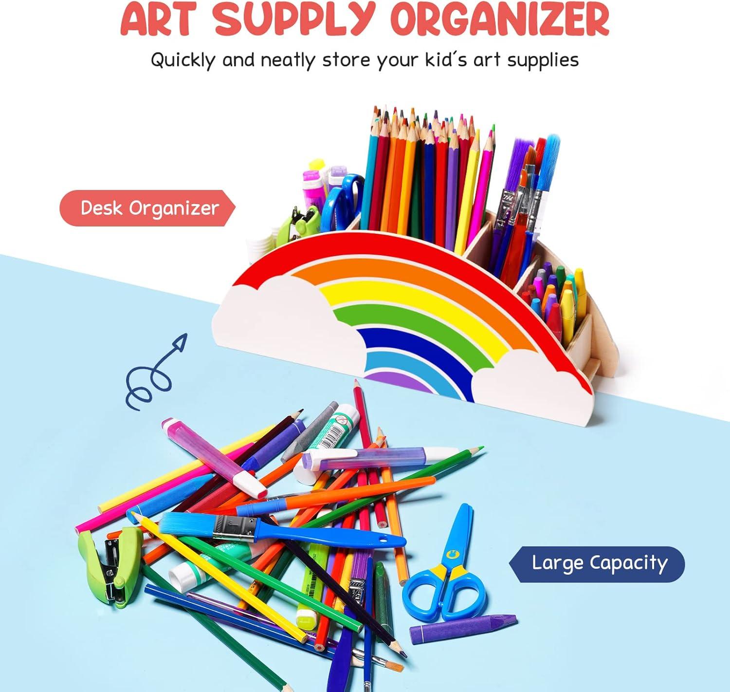 GAMENOTE Wooden Rainbow Pen Holder & Pencil Holders & Rotating Art Supplies Organizer