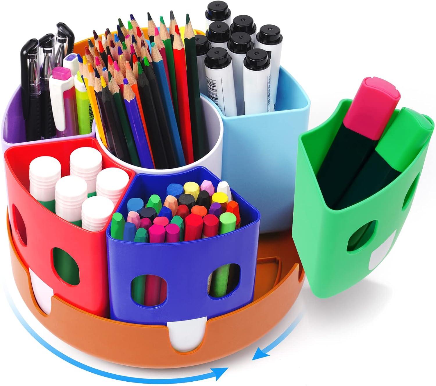 GAMENOTE Wooden Rainbow Pen Holder & Pencil Holders & Rotating Art Supplies Organizer