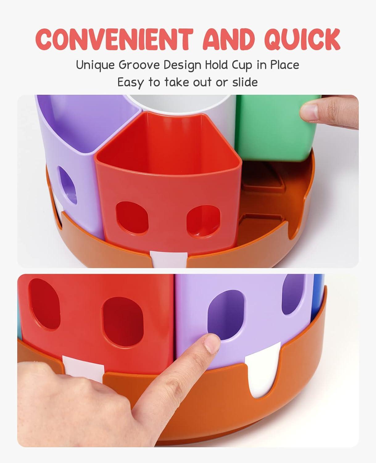 GAMENOTE Wooden Rainbow Pen Holder & Pencil Holders & Rotating Art Supplies Organizer
