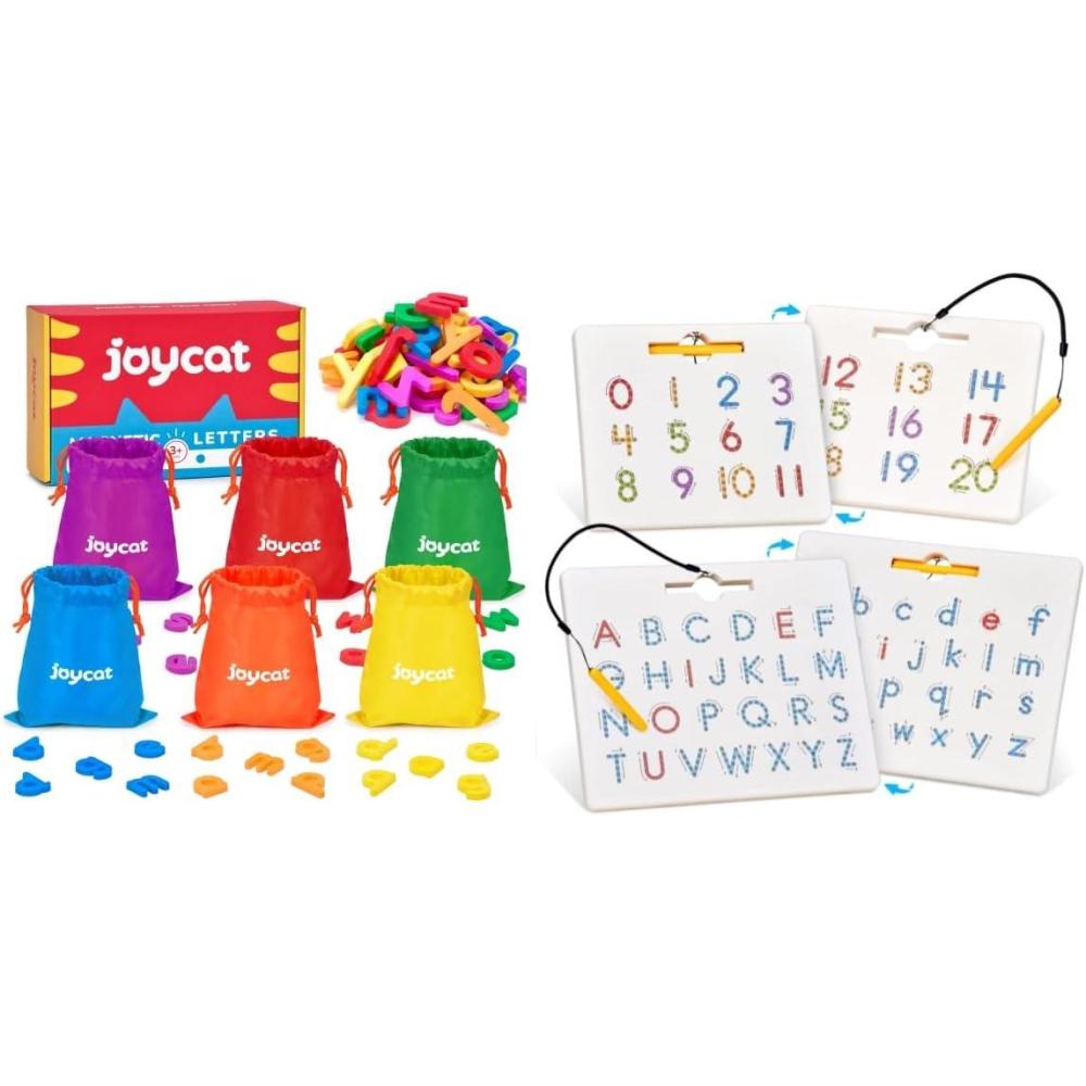 GAMENOTE Double Sided Magnetic Letter & Number Board Set + JoyCat Magnetic Letters, 312 Pieces Lowercase Alphabet Fridge Magnets