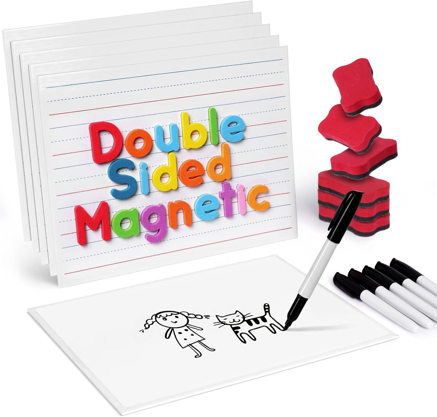 Gamenote 6 Pack Magnetic Small White Board Set & 2 Pack Large Poster Storage Bag (31.5″×25.5″)
