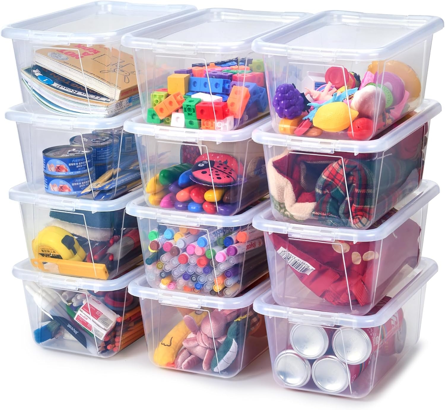 GAMENOTE 6 Quart Storage Bins with Lids, Plastic Latching Box for Classroom & Kids Toy Storage,Stackable Shoe Box Size Containers for STEM Morning Tubs, Crafts & Blocks (6, Macaron)(Clear)