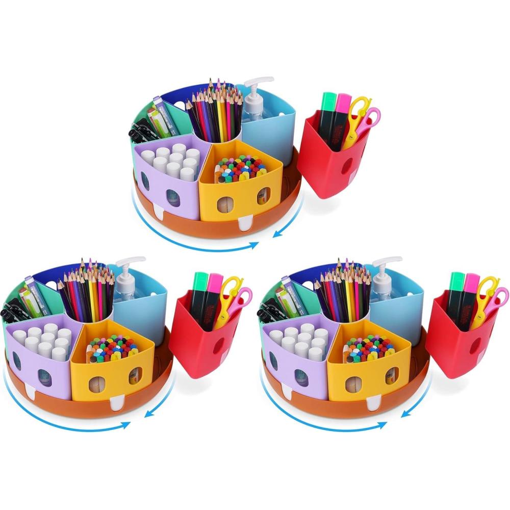 GAMENOTE Rotating Art Supplies Organizer – Lazy Susan Office School Supply for Kids Desk Organization and Storage Homeschool Craft Caddy Classroom Organization (Large)(Large  11″d x 5″h (Pack of 3))