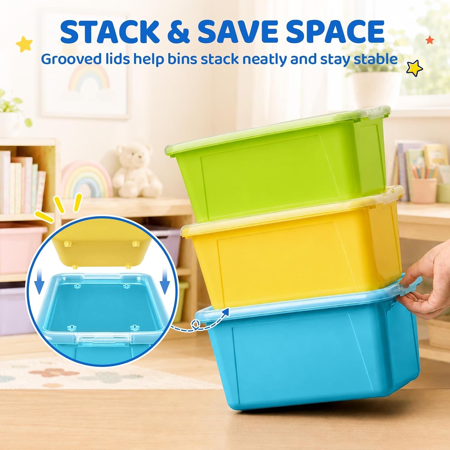 GAMENOTE 6 Quart Storage Bins with Lids, Plastic Latching Box for Classroom & Kids Toy Storage,Stackable Shoe Box Size Containers for STEM Morning Tubs, Crafts & Blocks (6, Macaron)(Macaron)